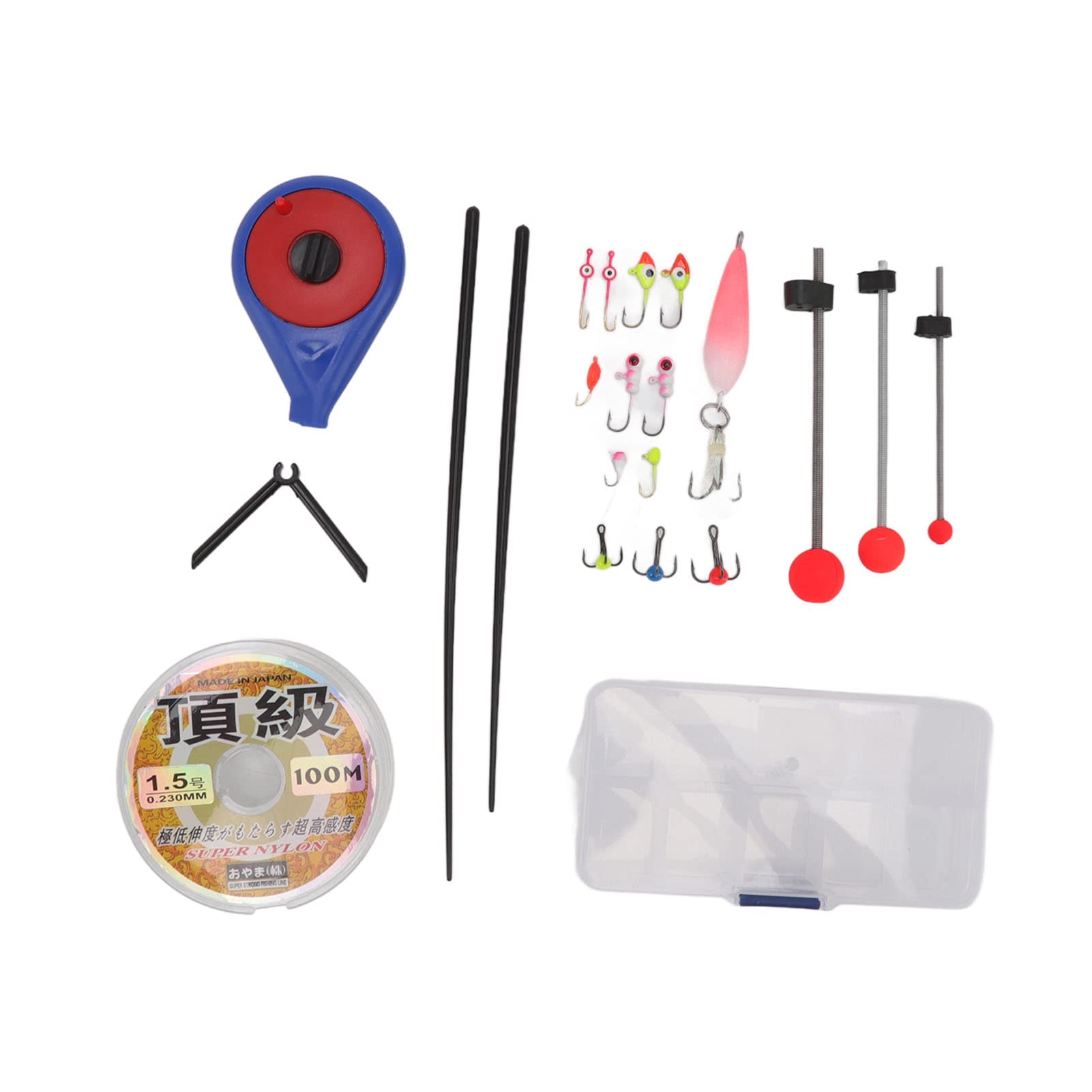 Vbestlife Fishing Rod Kit, Winter Fishing Set High Strength with Plastic Box Ice Fishing Rod Line Spring and Hook Set Ice Spearing Equipment for Outdoor Ice Fishing