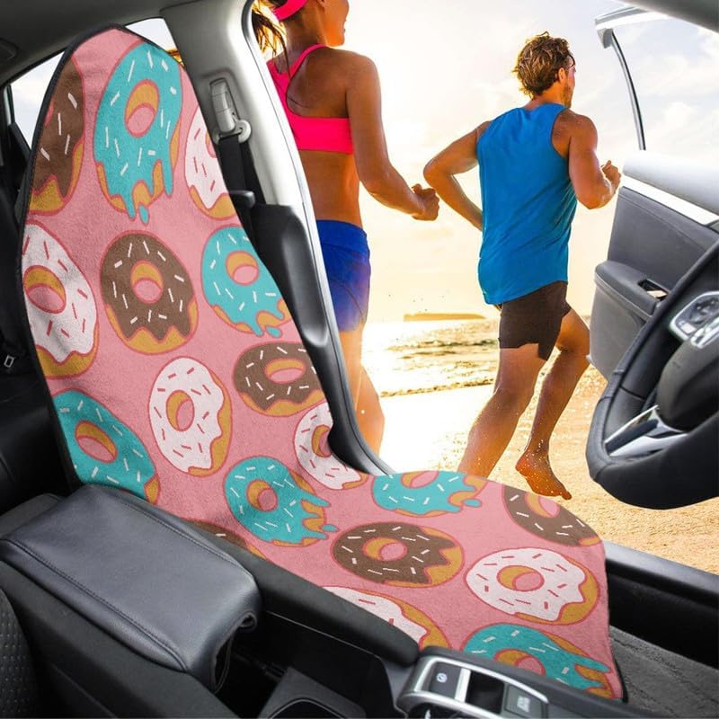 Cute Doughnut Waterproof Seat Covers Cartoon Dessert Print for Cars Trucks Vans & SUV Proof Seat Covers for Front Seat Stain Resistant Car Seat Cover, Pink