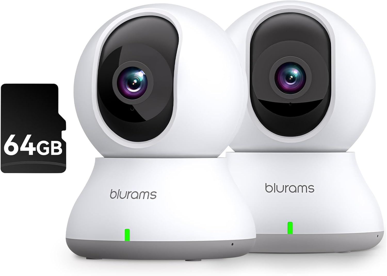 blurams Indoor Camera Bundle Set with ONE 64GB SD Card for Home Security w/Motion Tracking, Phone App, 2-Way Audio, IR Night Vision, Siren, Compatible with Alexa