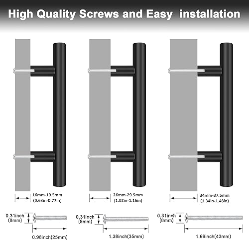 Miniatura 4 de Probrico - Manija de acero inoxidable para puerta de alacena de cocina, gavetas, color negro de 2-13 pulgadas de largo y 0.5 pulgadas de diámetro