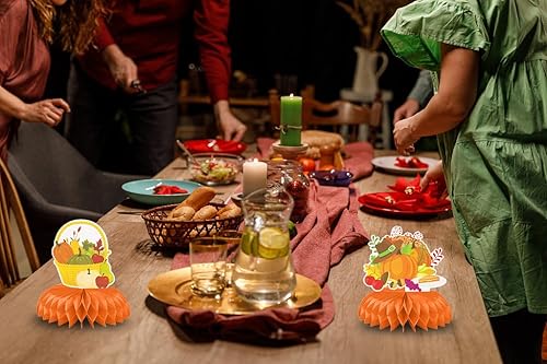 Vista 13 de Centros de mesa de Acción de Gracias, Happy FAL Ya'll 3D Honeycomb Centros de mesa de cosecha, gnomos, calabaza, naranja, letrero de otoño