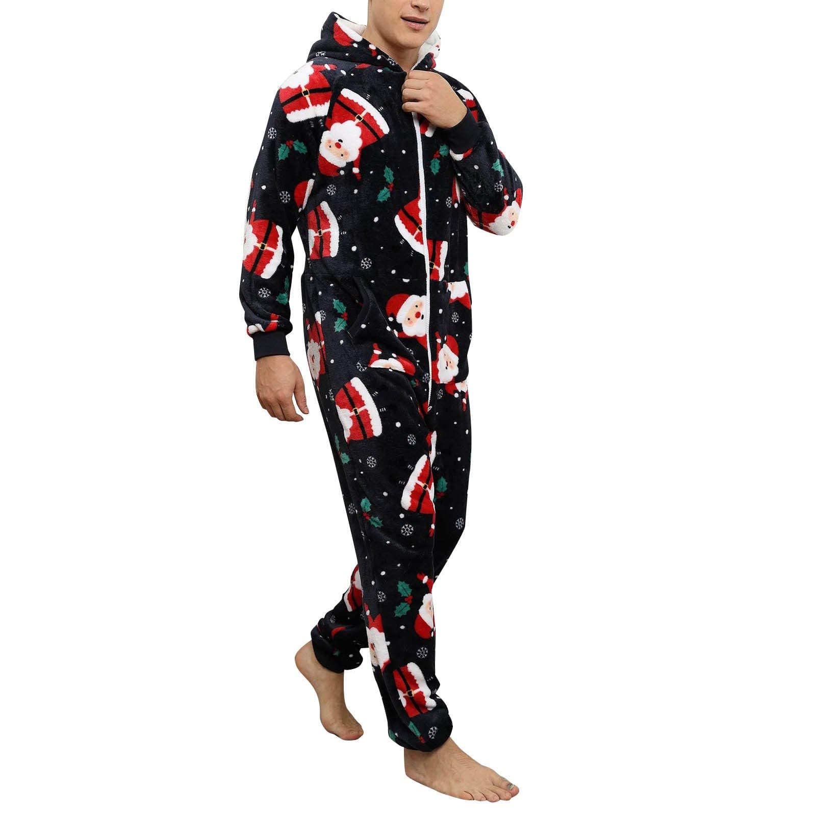 Generisch Onesie męski kombinezon na Boże Narodzenie, delikatny flanelowy kombinezon polarowy, piżama, z długim rękawem, jednoczęściowy, na zimę, termiczny, domowy kombinezon do joggingu