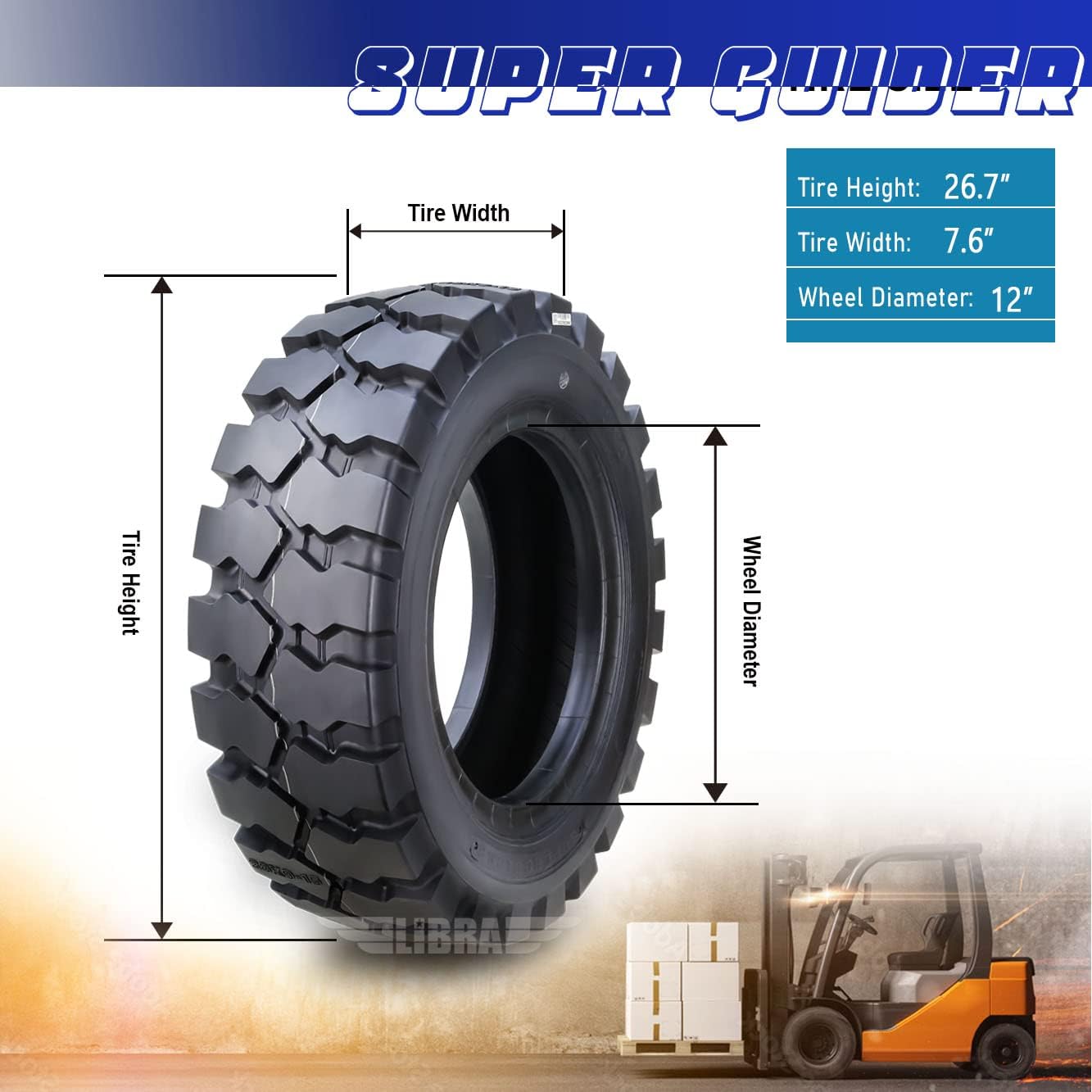 SUPERGUIDER HD 7.00-12 Forklift Tire 14PLY (1 Tire + Tube + Flap) w/Tube Flap 7.00x12, Set 2-12029
