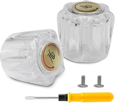 Biaungdo Clear Shower Knob Replacement Set of 2, Bathtub Faucet Handles Include Hot and Cold Shower Knob for Remodeling Trim, with Screws & Screwdriver