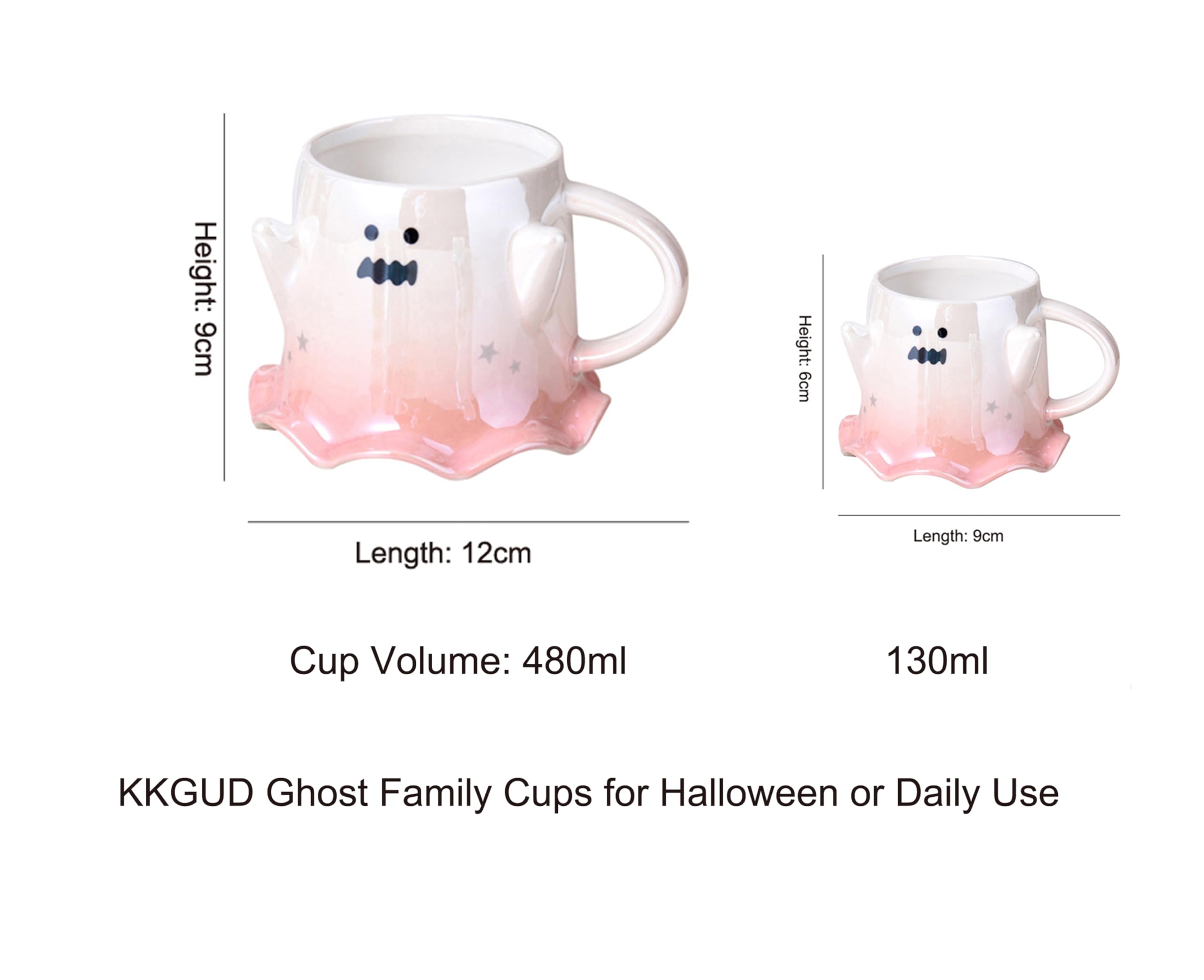 KKGUD Novelty Mini Cup, Ceramic 4.5oz Halloween Coffee Cup with Spoon- Scary Ghost (Green), Scary Ghost- Green, 130ml, Small - Image 2