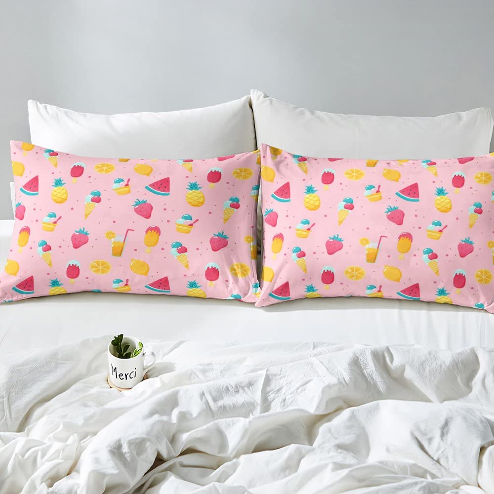 Set Biancheria Da Letto 7 Pezzi Con Fragole Kawaii Per Ragazze - Morbido, In Poliestere, Per Tutte Le Stagioni (Matrimoniale Rosa) - 3