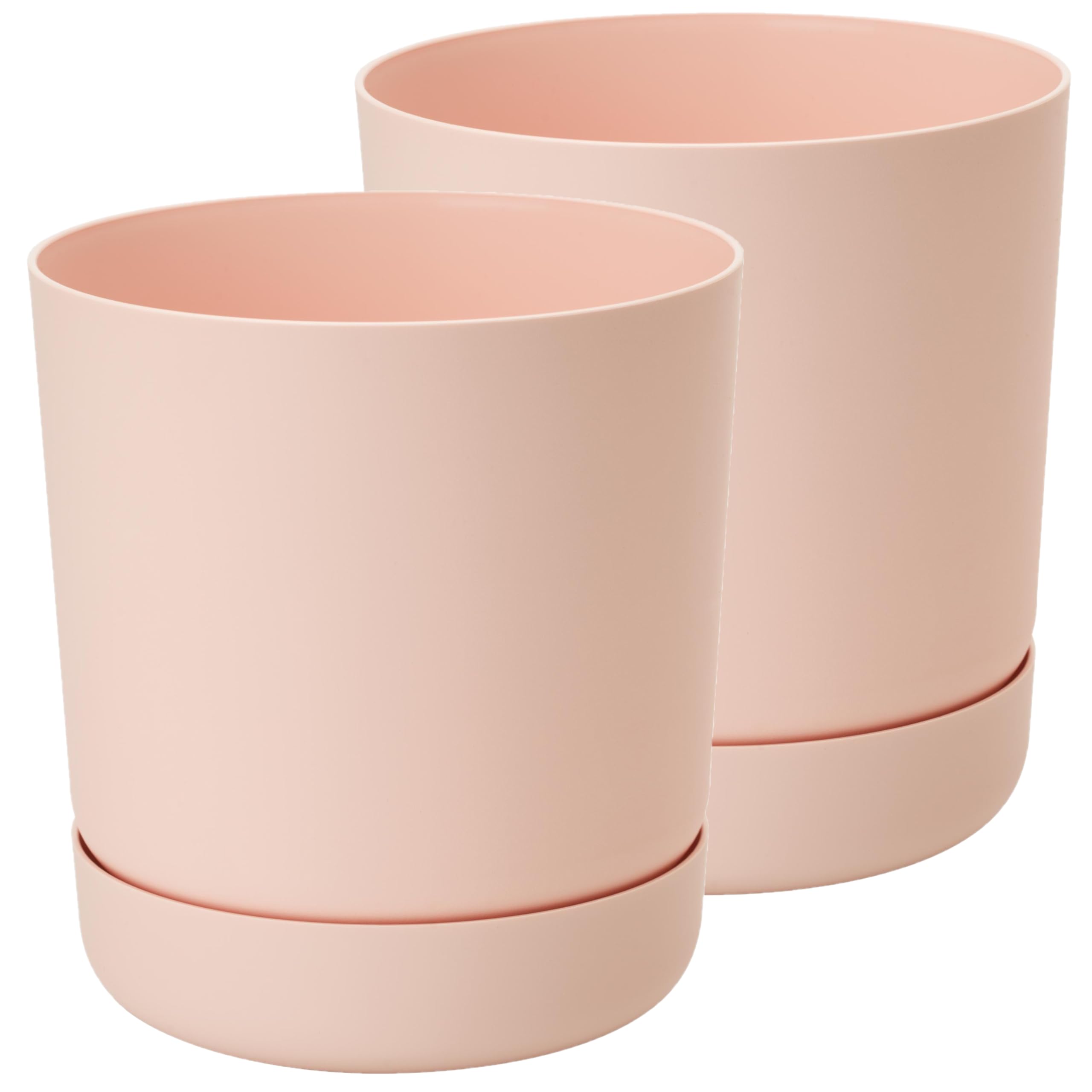 Home Garden Ornaments Pink – Plant Pots Indoor, Set Of 2 Plastic Outdoor Planters With Drainage & Saucer, Classy Flower Pots (13Cm / 5.1 Inch, )