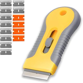 WEGAZ Retractable Razor Blade Scraper with 15 Extra Blades - Paint Stripping, Sticker Removal Tool for Glass, Stovetop, Labels & Decals