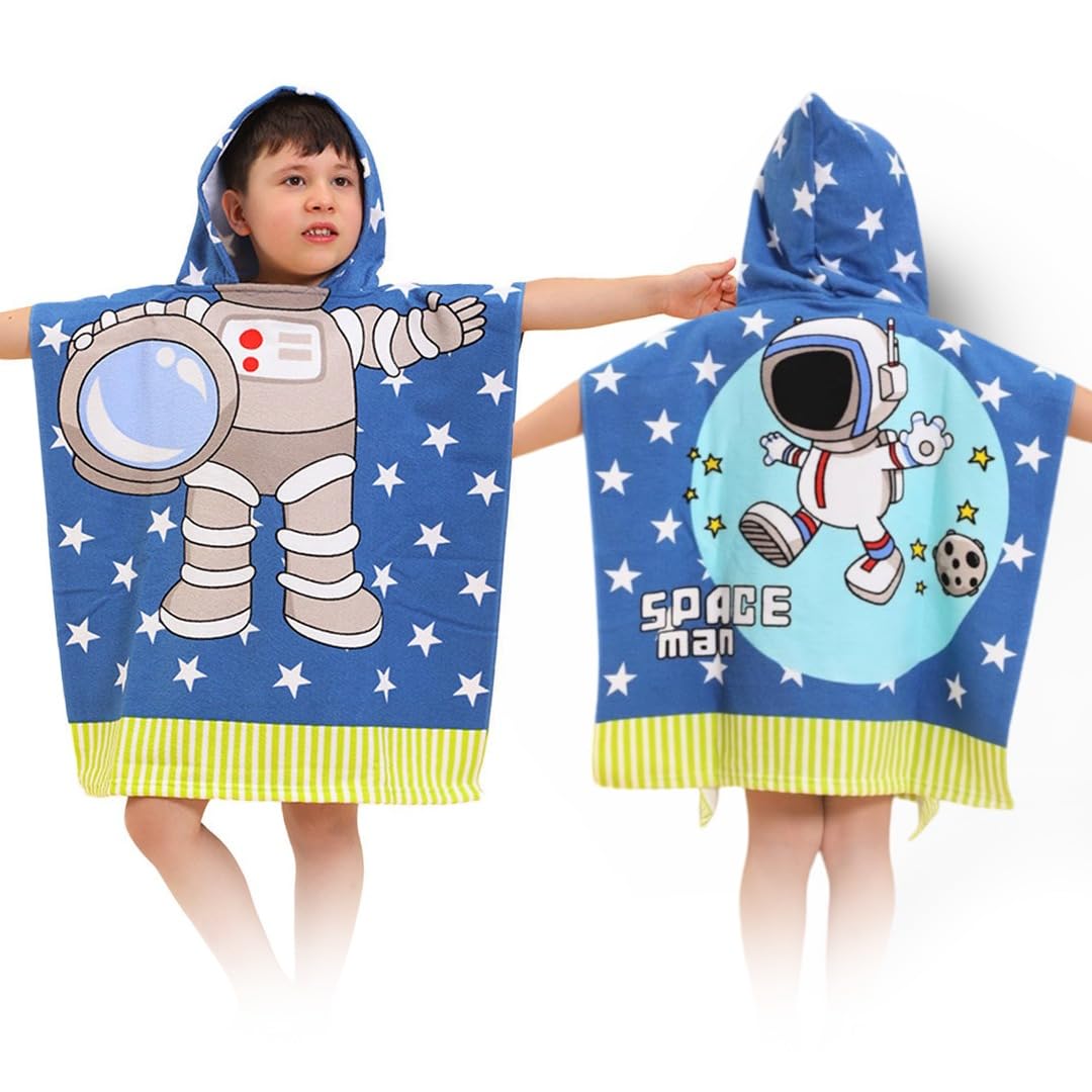 TONY STARK Poncho Towel for Kids, Beach Towel with Hoodie, 60x60cm Travel Towel for 1-7 Years Girls and Boys, Soft Microfiber Sleeved Poncho (Space Explorer)-image-49