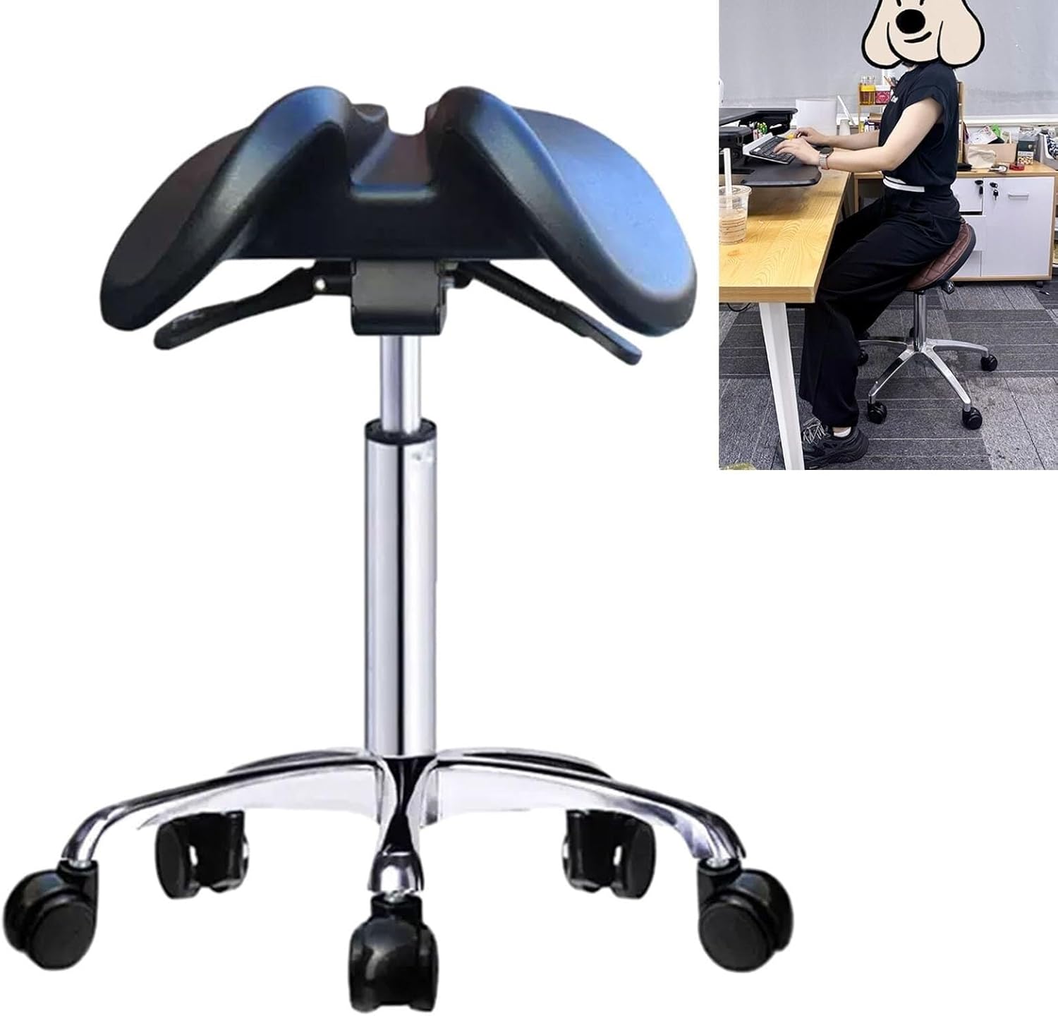 Ergonomic Saddle Stool with Height Adjustment, Rotating Hydraulic Rolling Chair for Office, Dental & Hair Stylist Use, 17.7"-23.6" (45-60cm) Adjustable Seat Height