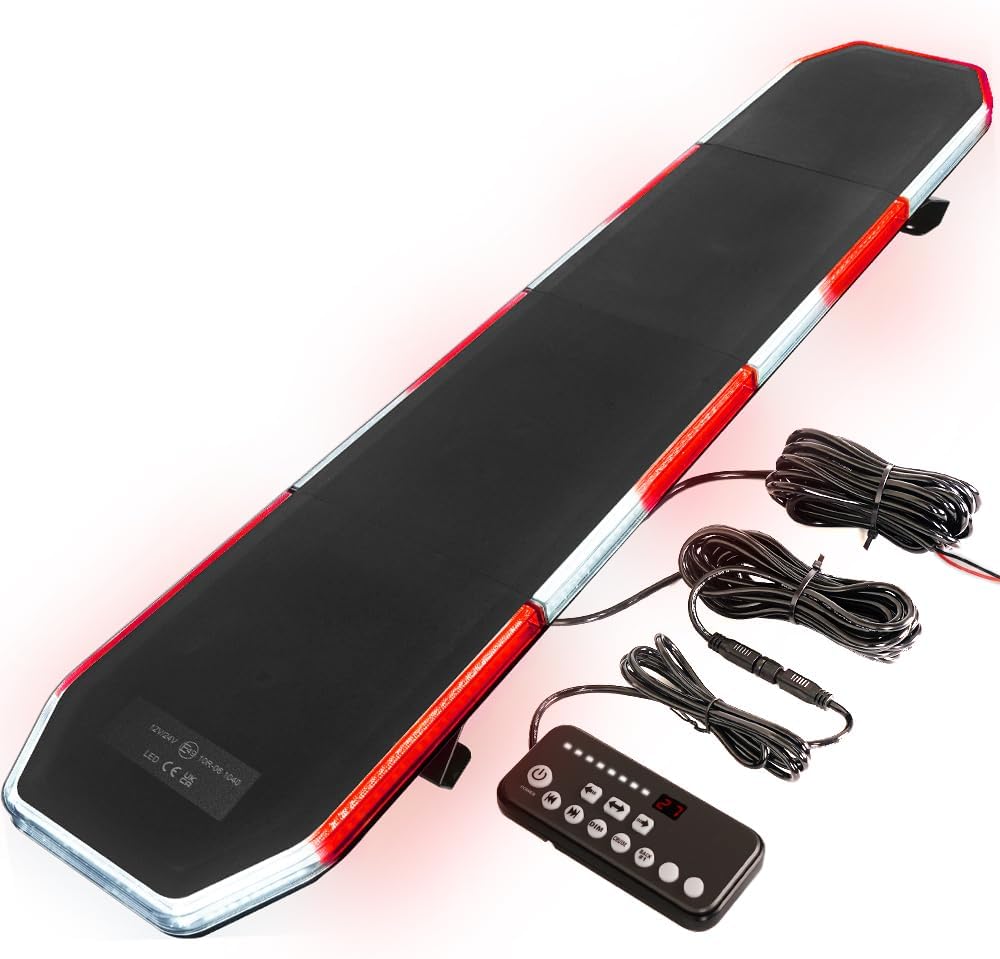 ASPL 282 LED Low Profile Emergency Strobe Light Bar 47" Roof Top Warning Hazard Flashing Security Traffic Advisor/Controller / 27 Patterns Lights for Tow Truck Construction Vehicle (Red/White)