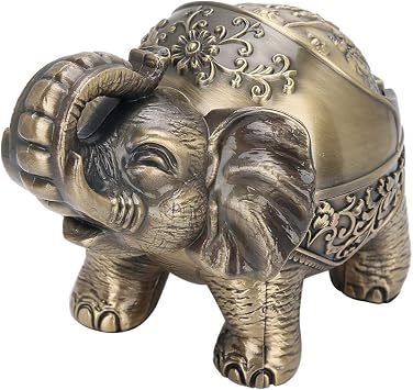 Ashtray , Windproof Ashtray Anti Slip Bottom Anti Nice Feel for TableStanding elephant bronze
