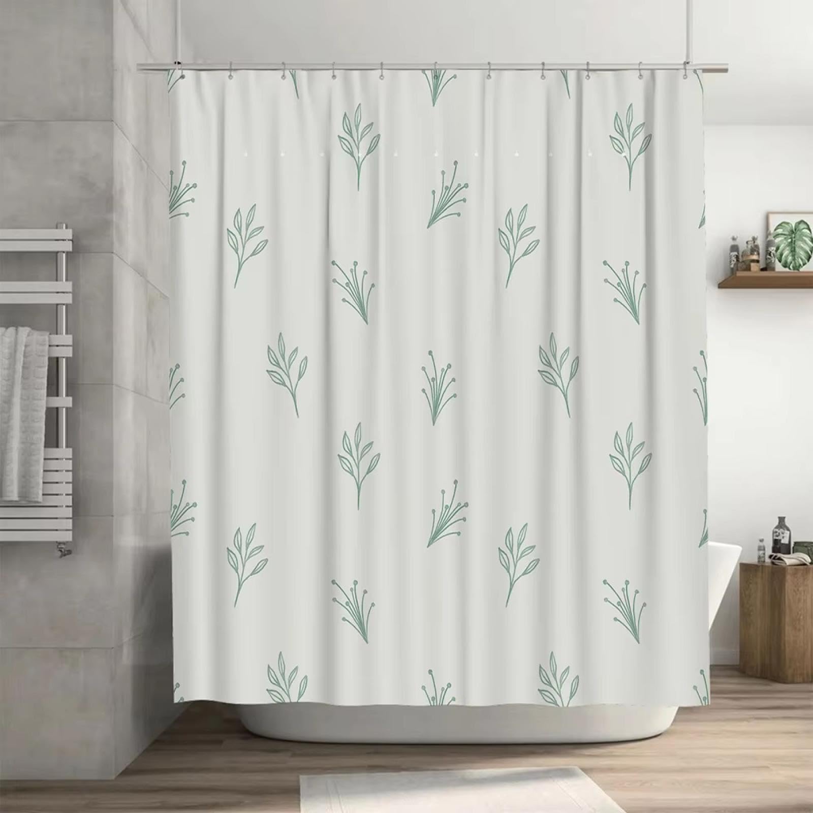 Rideau de Douche Moderne avec Joli Motif de Feuilles pour Salle de Bain, imperméable et Lavable, Motif Feuilles Blanches et Vertes, 200 x 220 cm