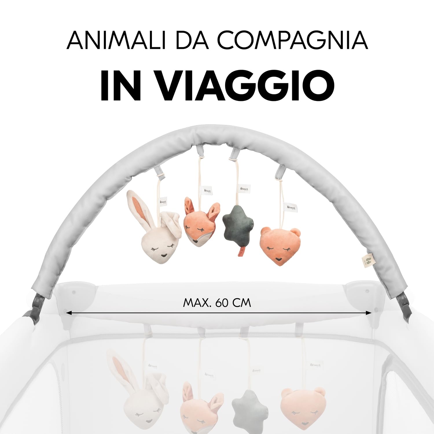 hauck Arco Giochi Neonato Per Lettino Da Viaggio con Base di Appoggio Fino a 60 cm - Giostrina Culla Neonato Per Attività Motoria con Sonaglio - Ideale a Casa e Fuori - Da 0 Mesi, Pieghevole - Foresta