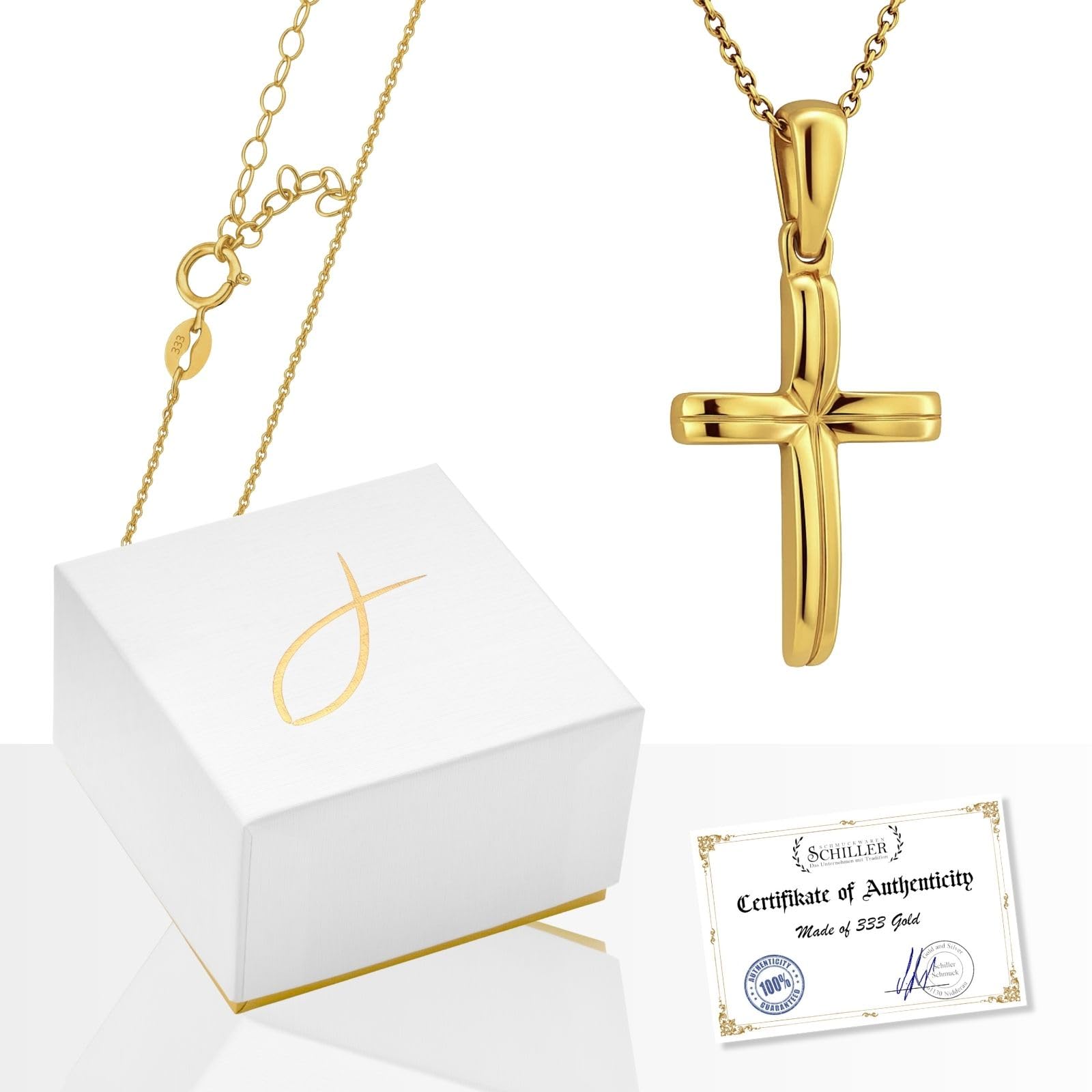 fish Collana In Oro Con Ciondolo Croce E Lunghezza Regolabile In Oro 333