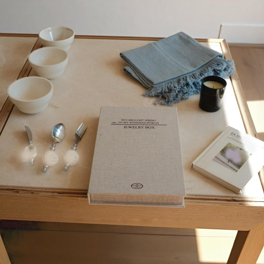 Présentoir à bijoux Linen Jewelry Organizer Box with Compartments