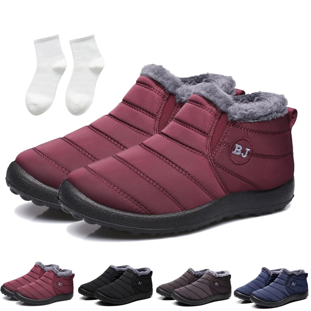 Stivali Boojoy, stivaletti piatti da neve invernali impermeabili Stivaletti caldi antiscivolo da passeggio all'aperto (rosso, 41