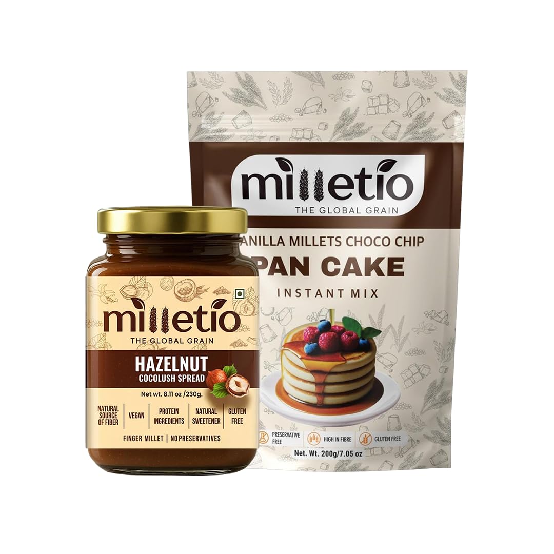Milletio Hazelnut Coco Lush Spread 230g + FREE Vanilla Choco Chip Millet Pancake Mix | Hazelnut Chocolate Spread | Breakfast Combo | No Refined Sugar | High Protein | Rich in Millets-image-33