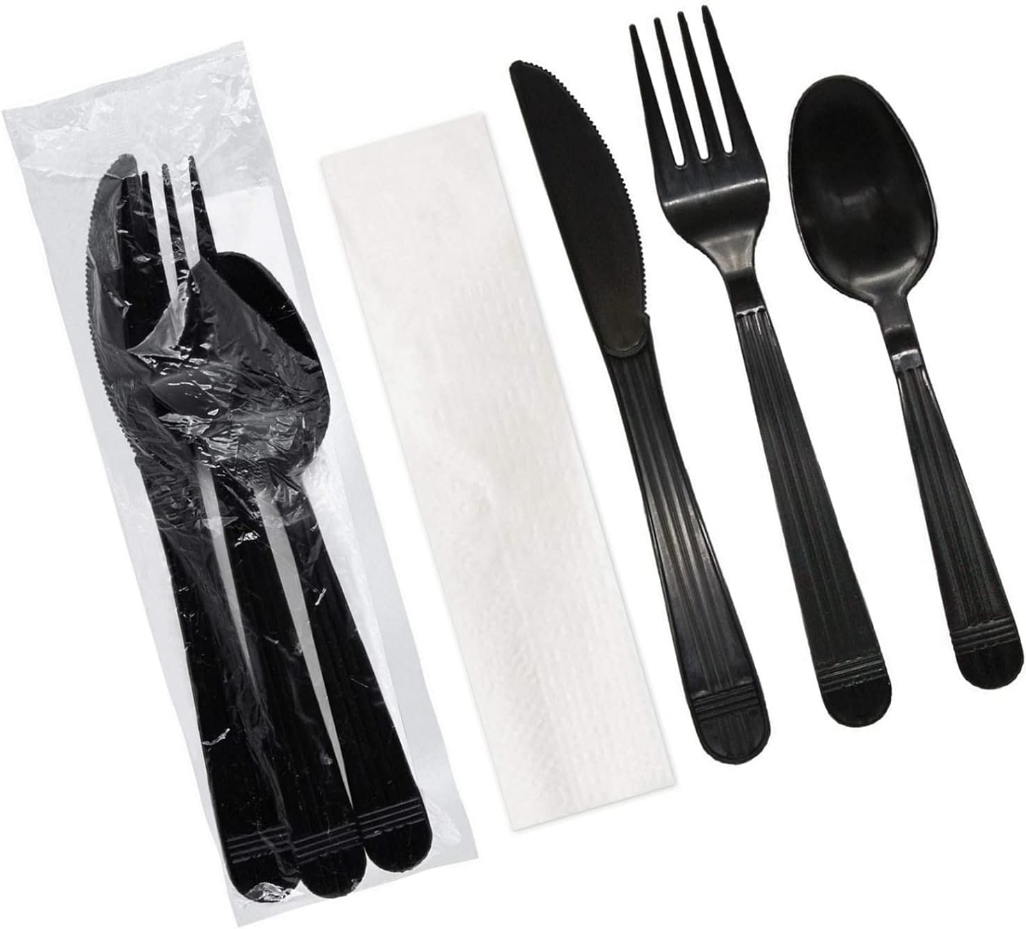 Plastic Utensils Individually Wrapped Packets/ Black