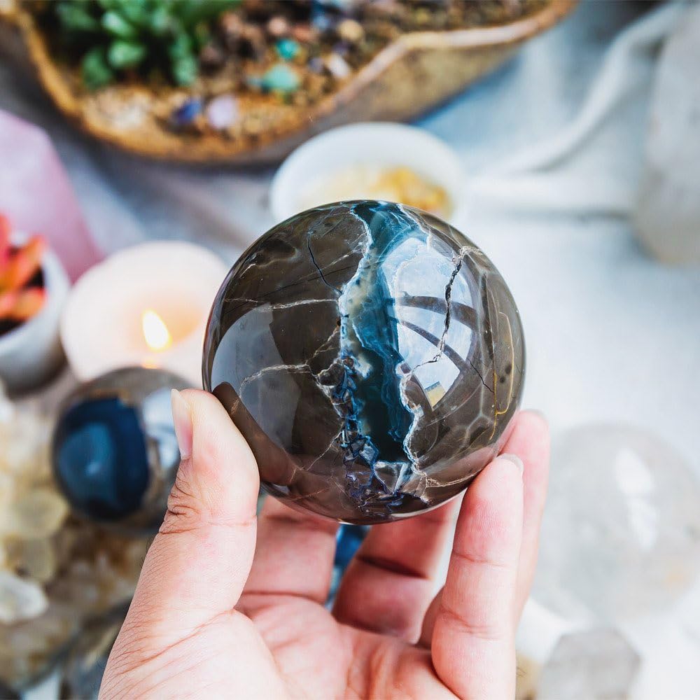 KCDFDVJFBM Volcanic Agate Crystal Ball – 6-6.5cm Stone Sphere for, & Home Decor | Polished Balls for & Balance