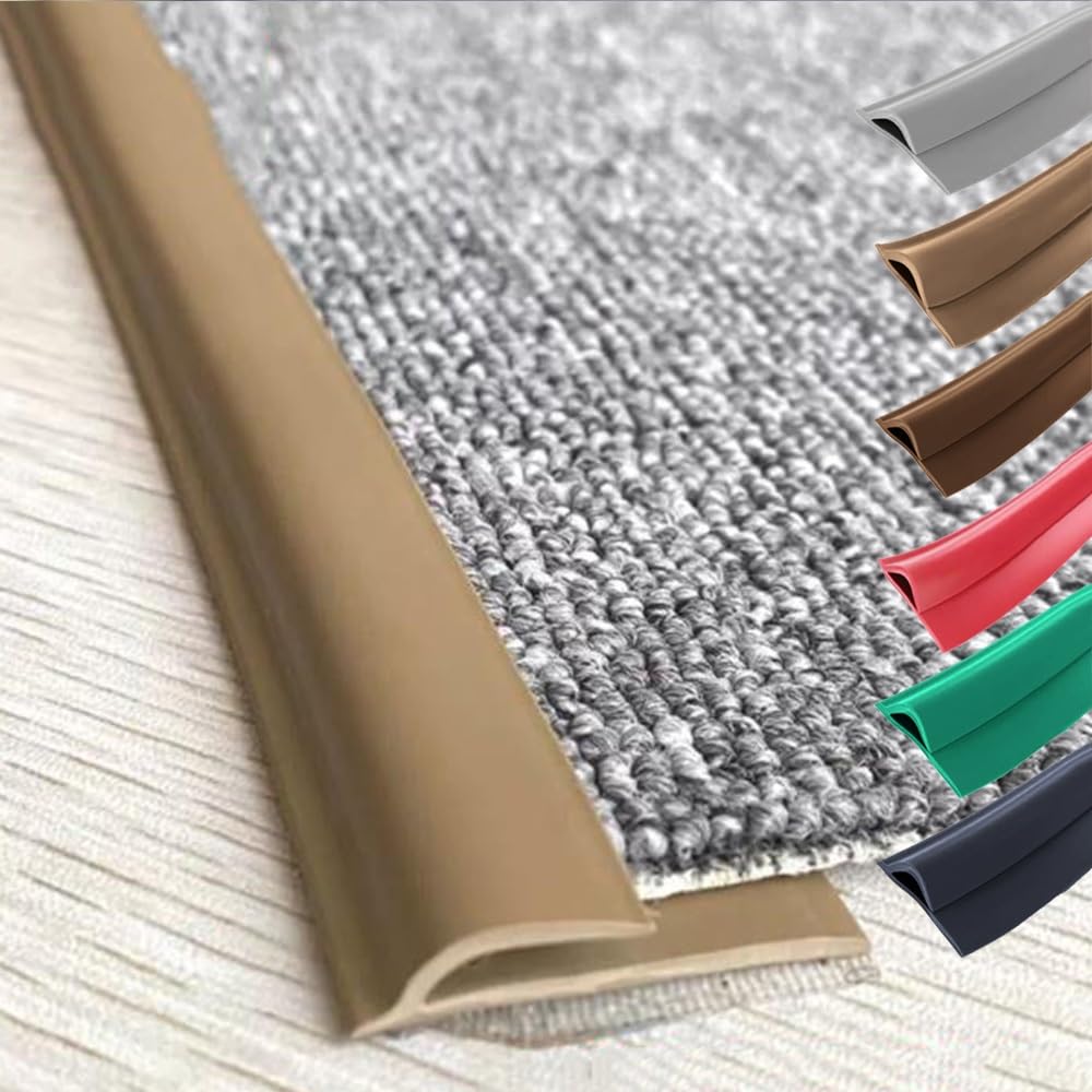 QSPNVFB Carpet Floor Transition Strip Self Adhesive Pvc Carpet Edging Strips, Cuttable Flexible Rug Edge Wrapping, Rugs Height Less Than 8mm(Brown,1m(3.3ft))