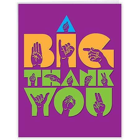 Amazon Com Jumbo Thank You Card W Envelope 8 5 X 11 Inch Big Signs Greeting Card Featuring Colorful Letters And Asl Sign Language Hand Gestures Deaf Or Hard Of Hearing