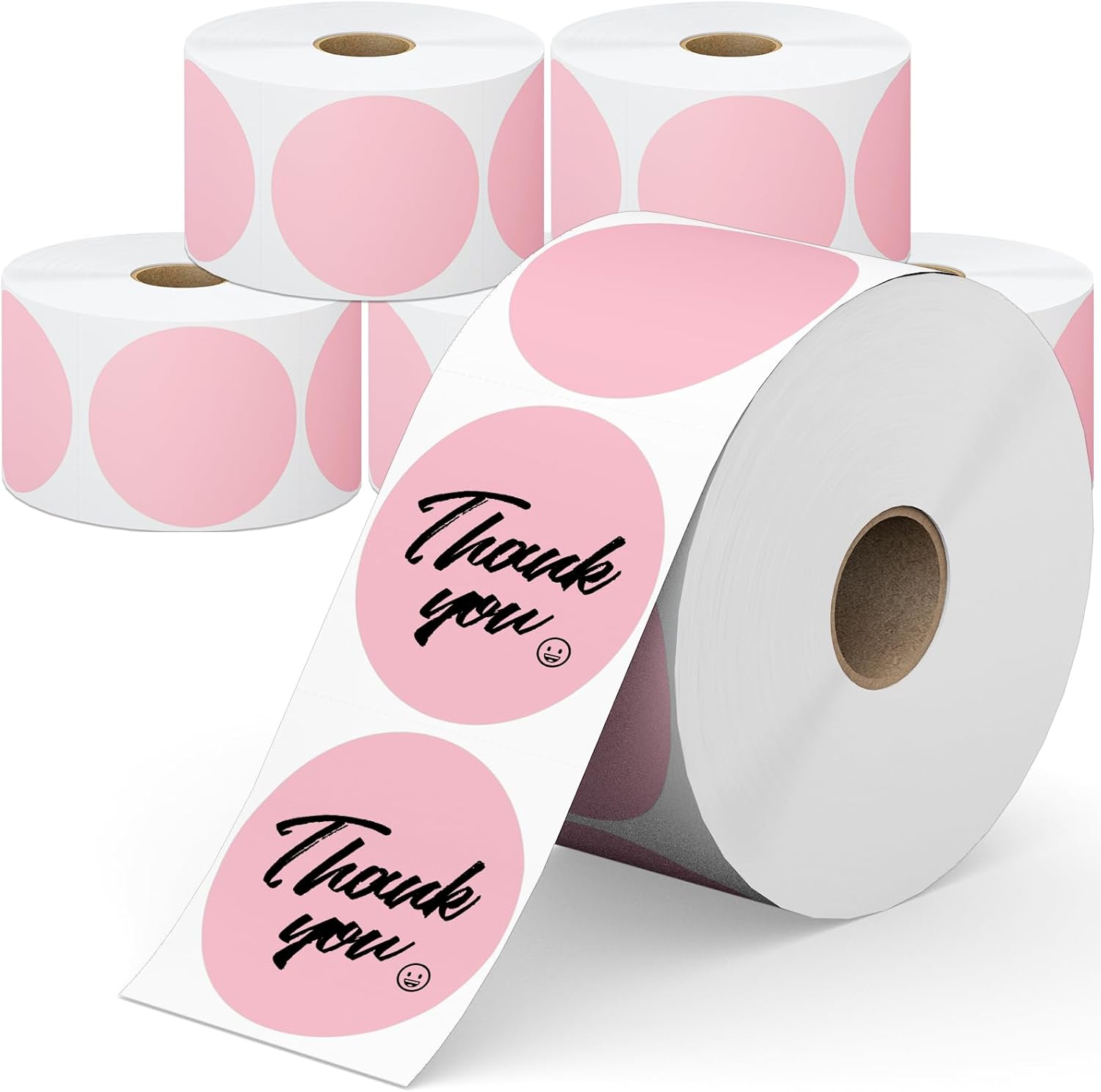 6 Rolls 2 Inch Circle Direct Thermal Sticker Labels, Tacnology 4500 Labels Self-Adhesive Perforated Pink Round Color Coding Roll Compatibel with Zebra,Rollo, MUNBYN,750Labels/Roll