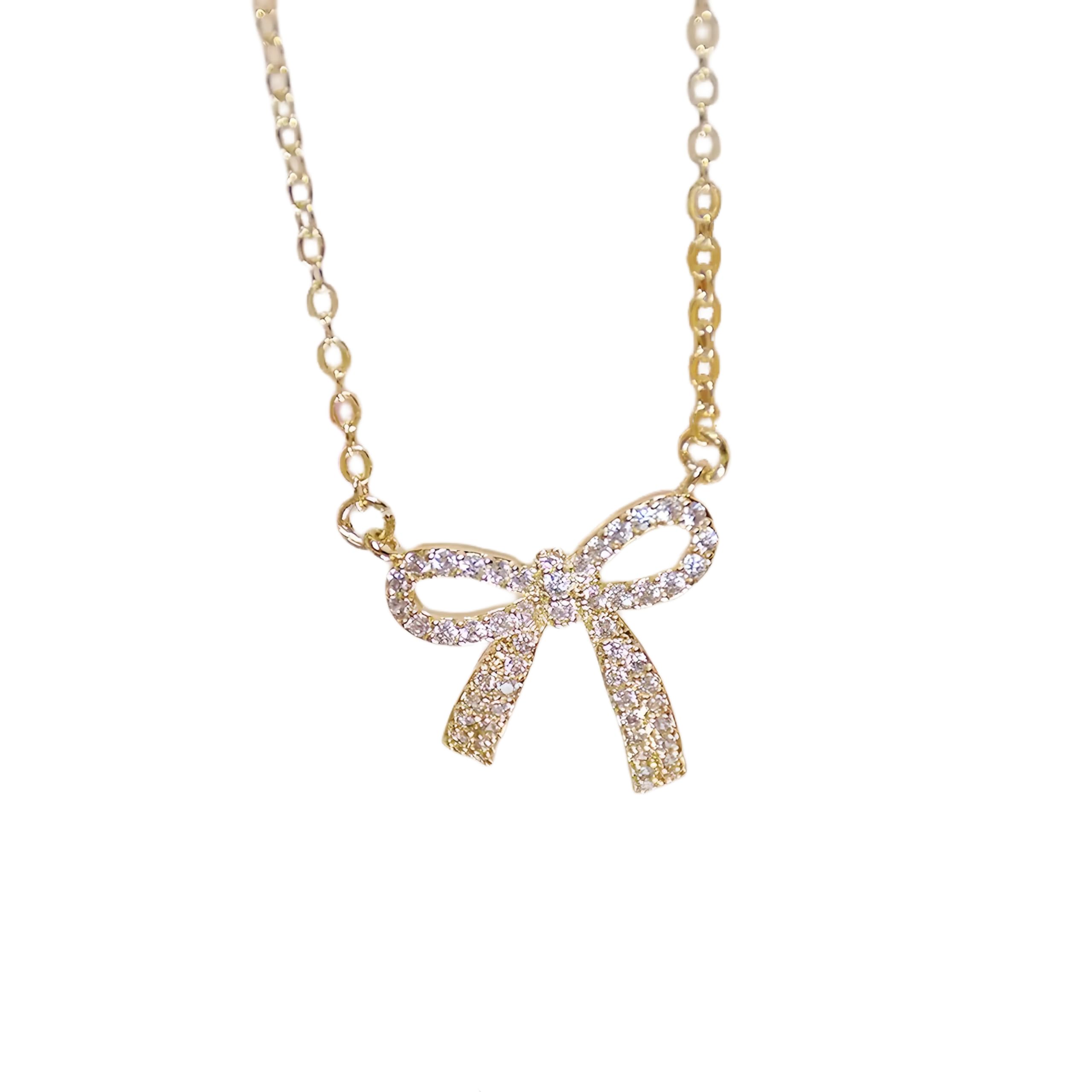 Collier plaqué or qui ne ternit pas avec nœud en zircon brillant