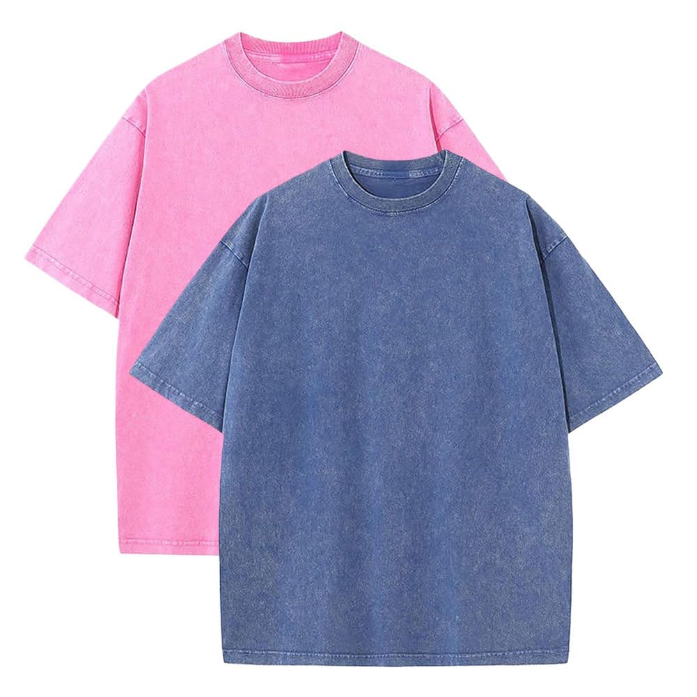 Botong Men's Pink+Blue Pump Covers T-Shirts Workout T Shirts For Oversized Gym Loose Fit Tshirt Vintage Heavyweight Tee 5XL