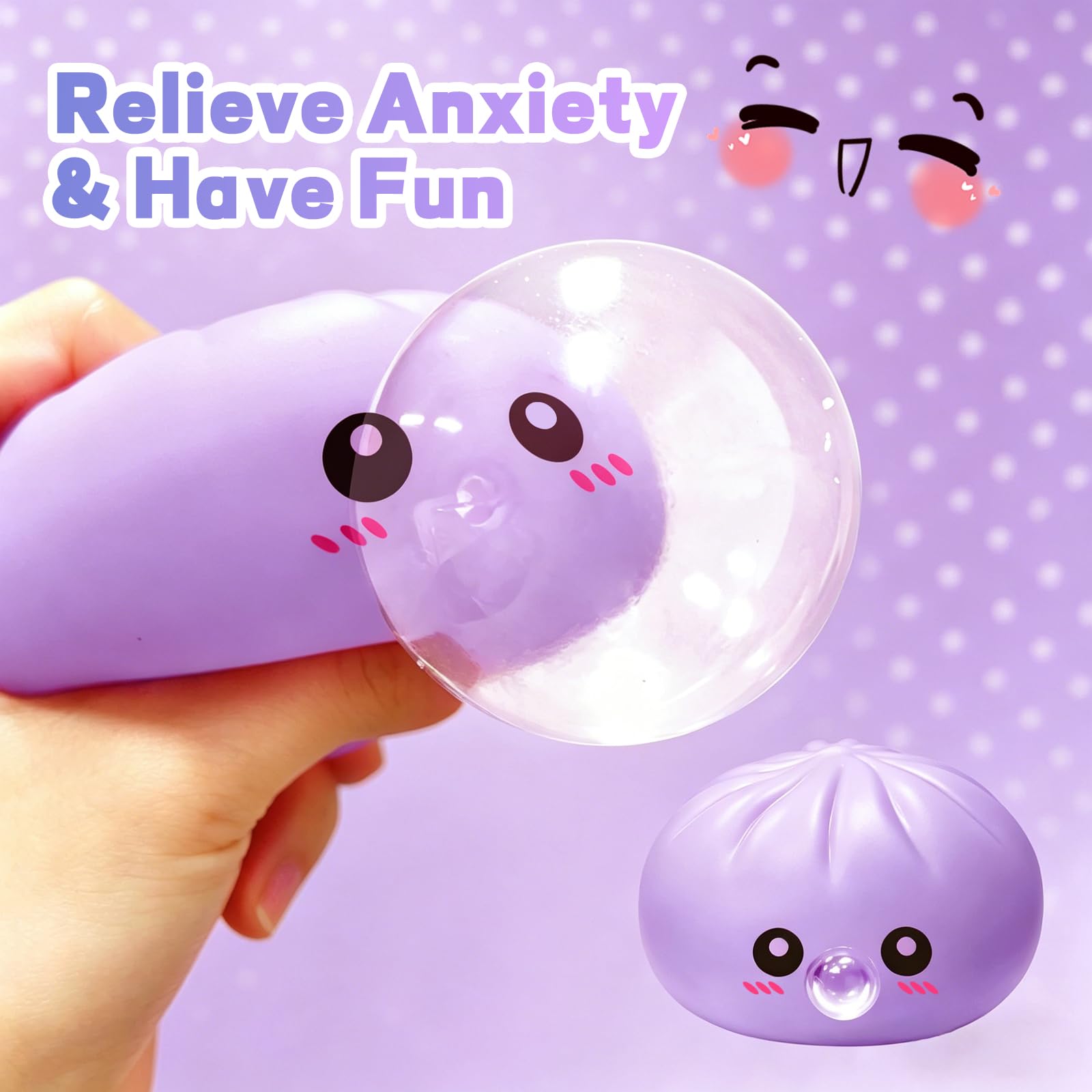 2026 Upgrade Dumpling Squishy Mystery Box,New Dumpling Squishy Blow Bubbles,Dumplings Stress Balls Fidget Sensory Balls,Rainbow Dumplings, Cute Anxiety Relief Fidget (Purple) — view 5