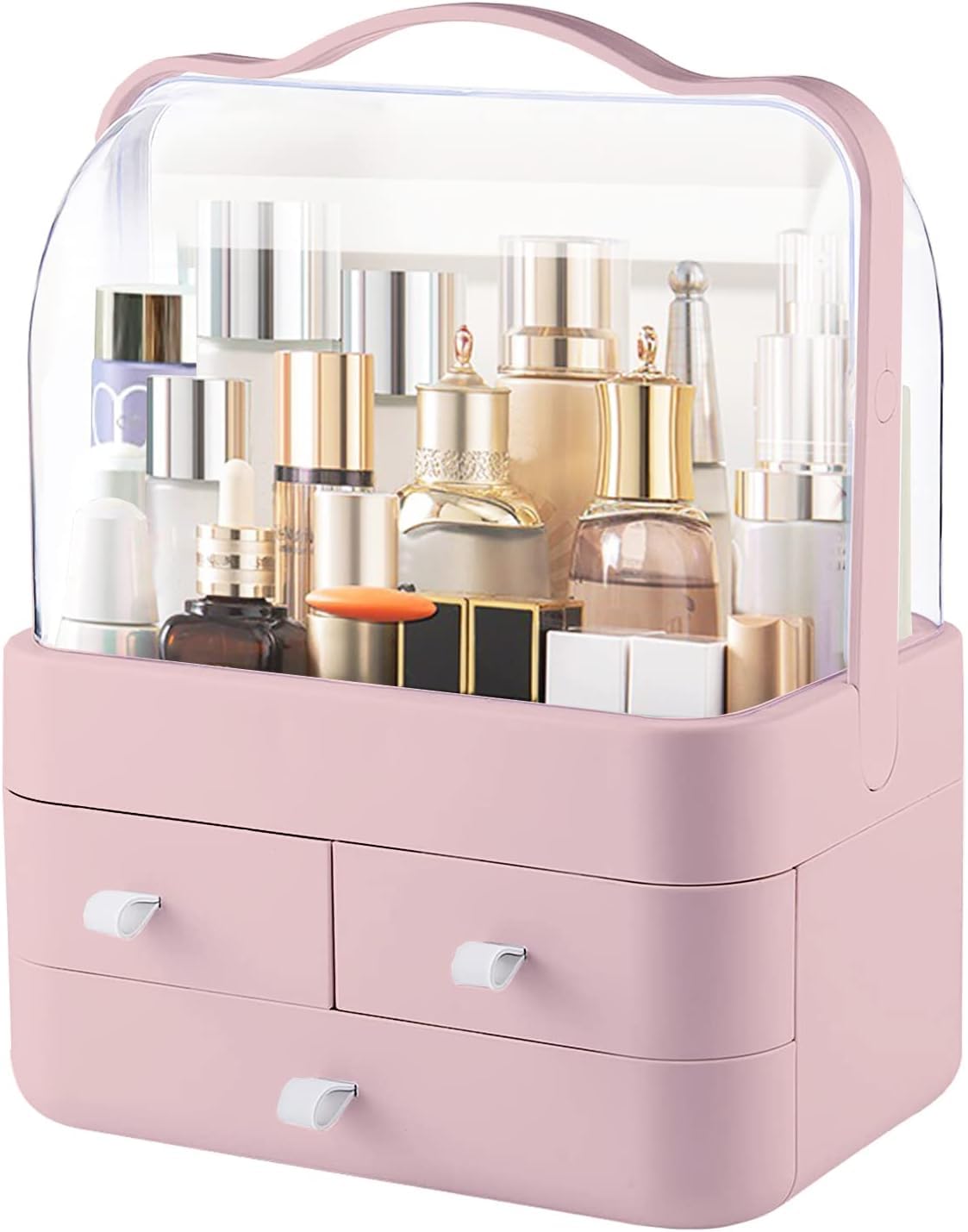 TONSYL Luxury Makeup Box Organizer Cosmetic Drawer Large Dresser Container Transparent Acrylic Cover Fully Open Waterproof Dust-Proof Portable Jewelry Lipstick Vanity Organizer Skincare Storage Box