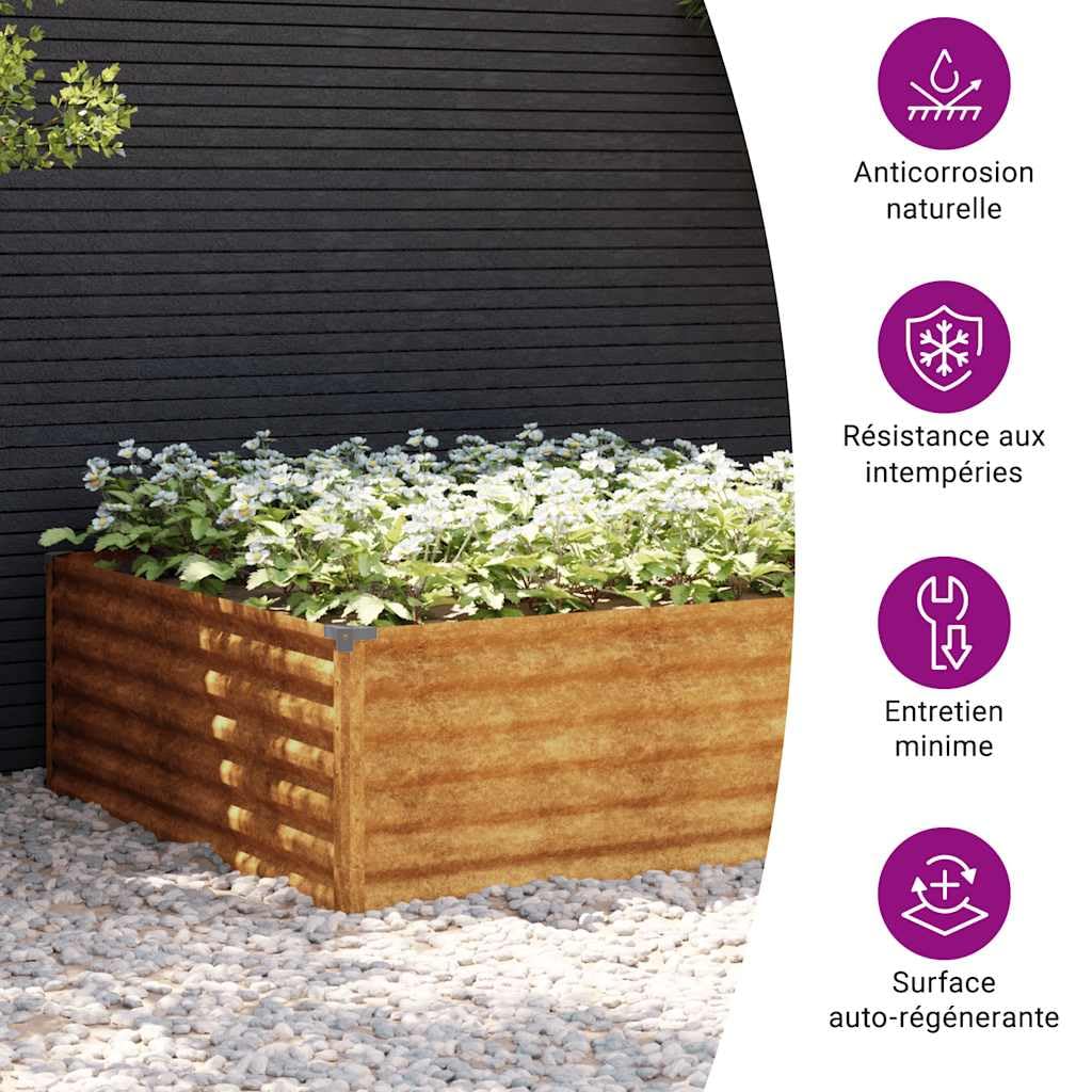 vidaXL Lit Surélevé de Jardin, Jardinière d'Extérieur, Pot de Fleurs, Bac à Plantes, Boîte de Plantation Balcon Patio, 100x100x36 cm Acier Corten