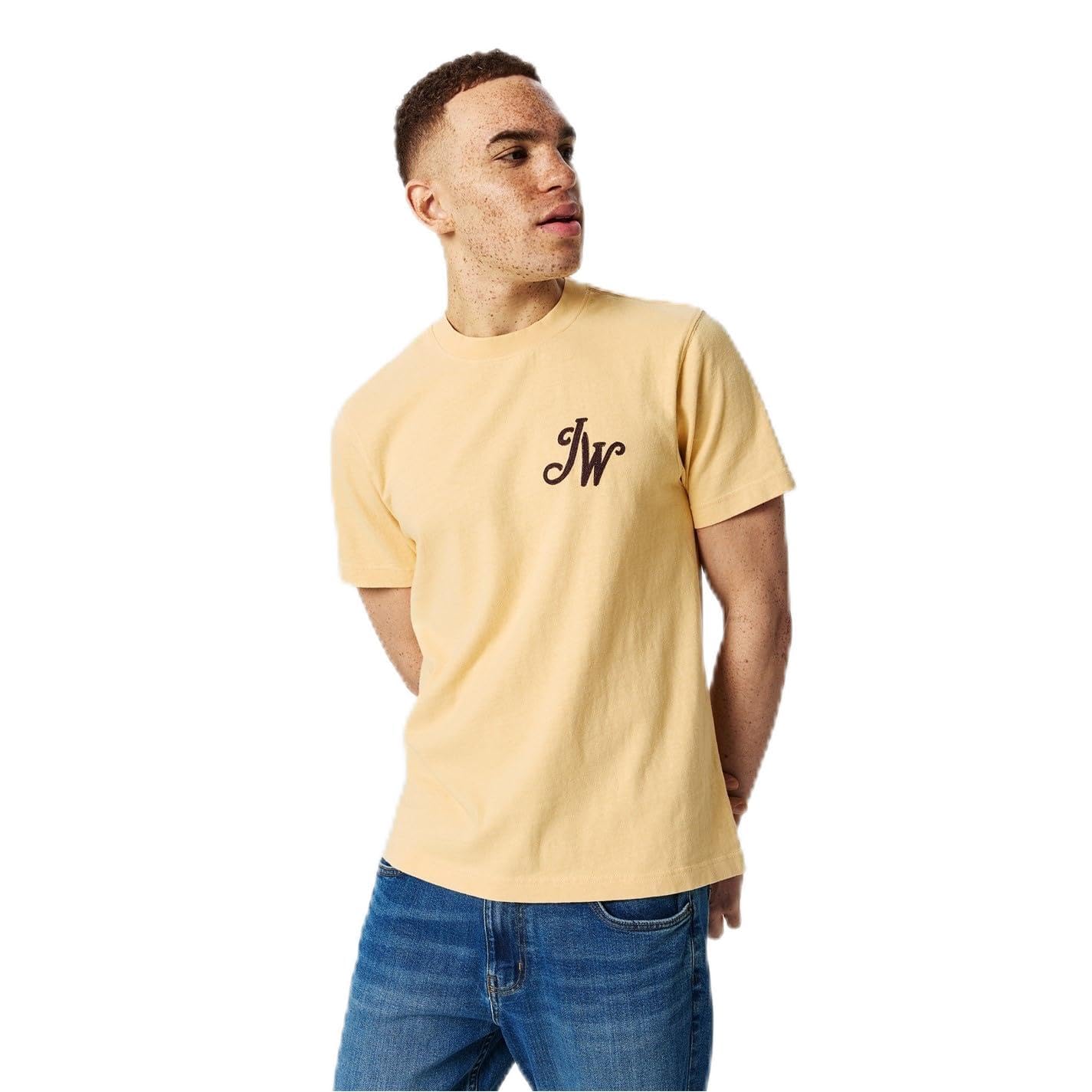 Jack Wills Men's Muted Yellow Script Initial T-Shirt L
