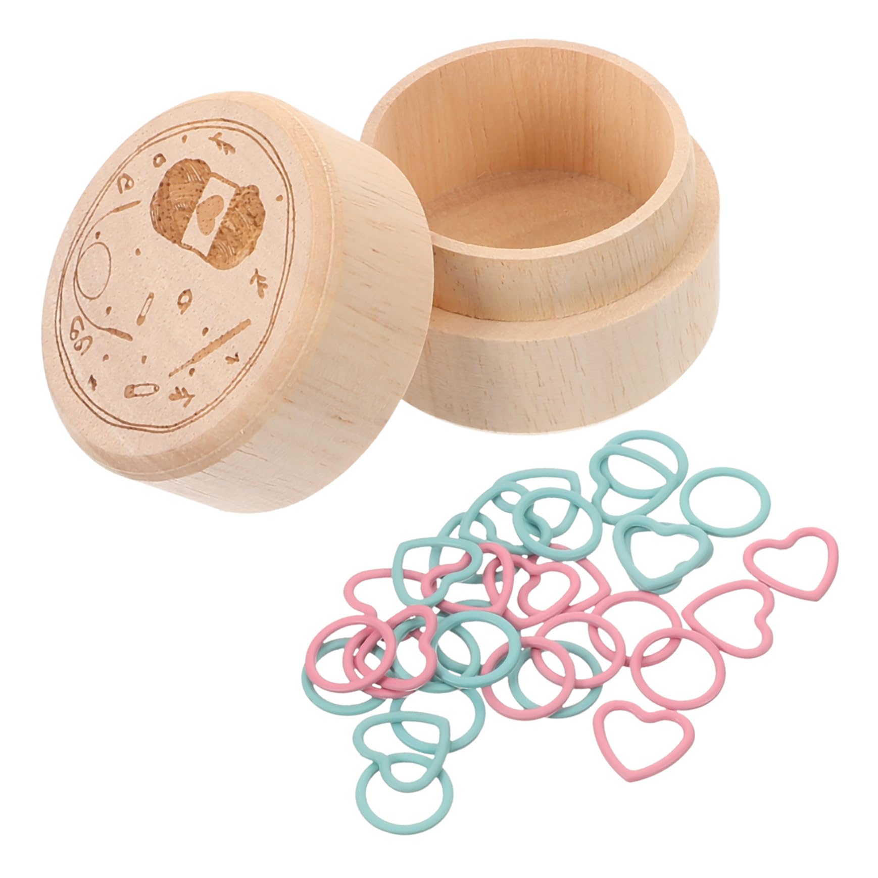 Tofficu 5ensembles Marqueurs De Points Bois Ronds Sculptés Accessoires De Tricot Pratiques avec Boîte De Rangement Forme De Cœur Décoration Artisanale pour Vos Projets De Tricot Et