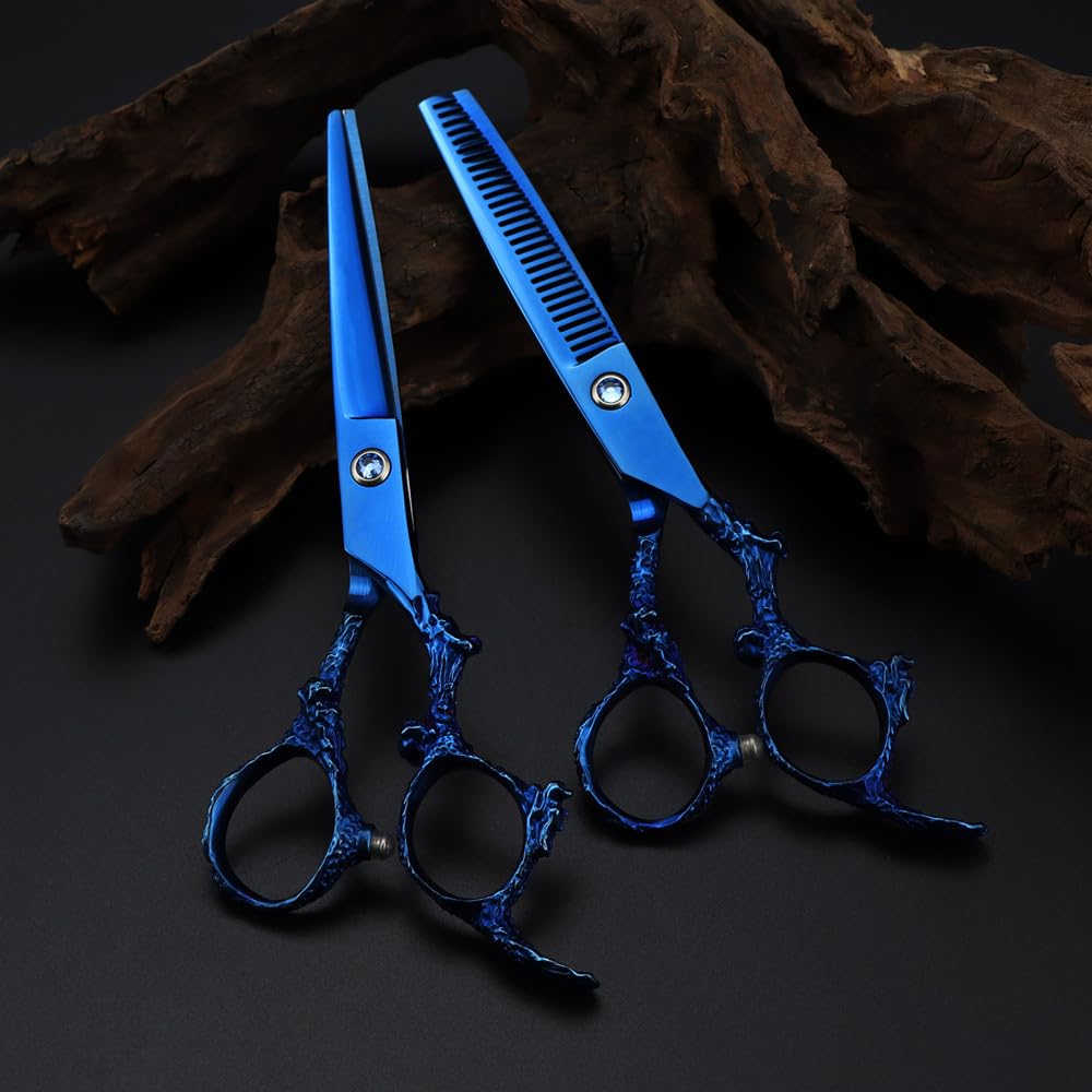 Haarschneideschere, 6 Zoll, Professionelle Japanische 440C-Schere, Blaue Drachen-Haarschere, Effilierschere Für Den Haarschnitt, Friseurschere