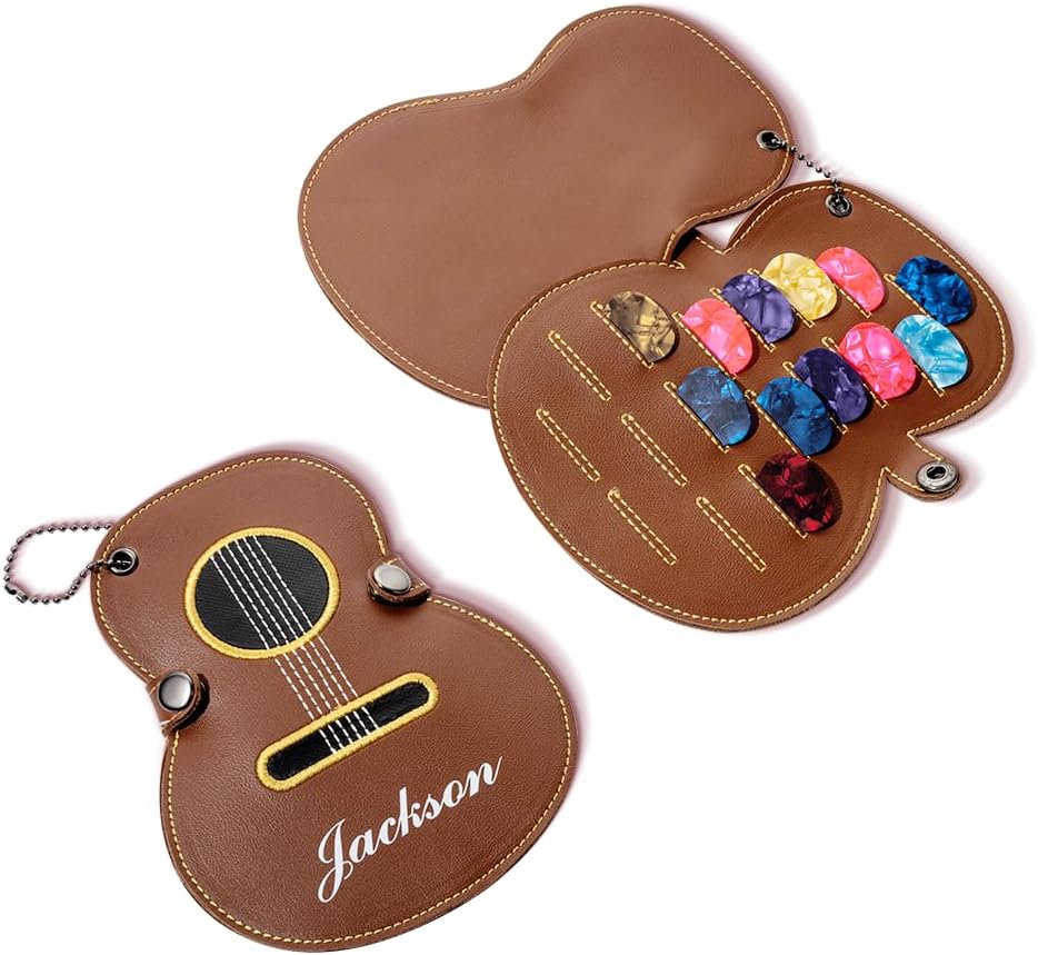 Personalized Guitar Picks Holder Case Custom Name Guitar Design Portable Leather Storage Gifts for Guitar Lover