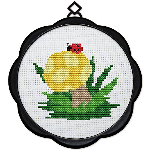 Maydear Full Range Of Embroidery Starter Kits Stamped Cross Stitch Kits Beginners For Diy Embroidery (Multiple Pattern Designs) 11Ct 3 Strands - (Mushrooms And Ladybugs) 6.7 × 6.7 Inch #TOP20