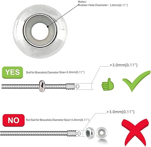 Miniatura 4 de PH PandaHall 60 cuentas deslizantes de silicona de latón, 3 colores de 0.276 in, cierres deslizantes para bricolaje pulseras europeas collares,
