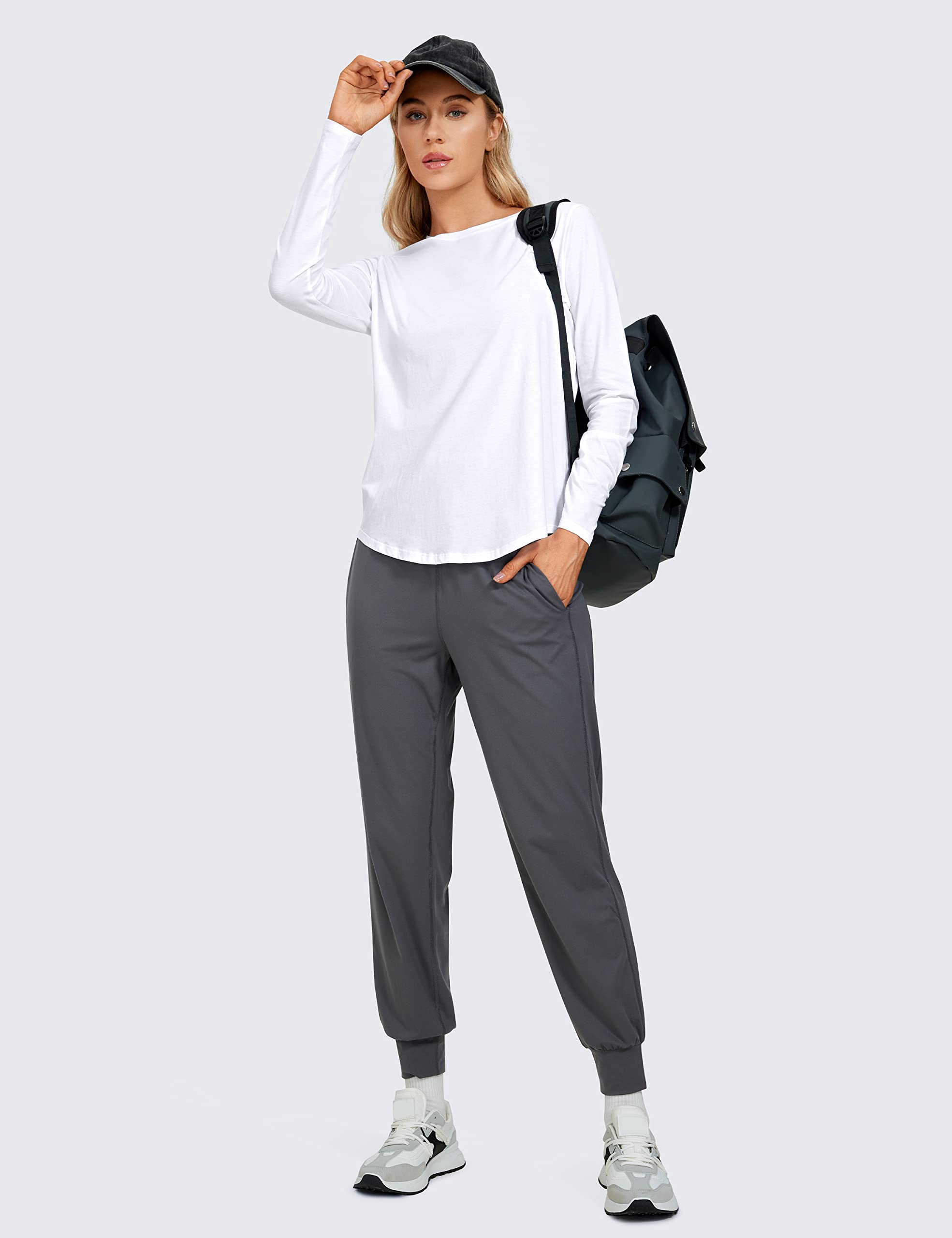 CRZ YOGA Pima Cotton Workout Camisas de Manga Larga para Mujer Athletic Crewneck Yoga Casual Tops Camiseta Lisa