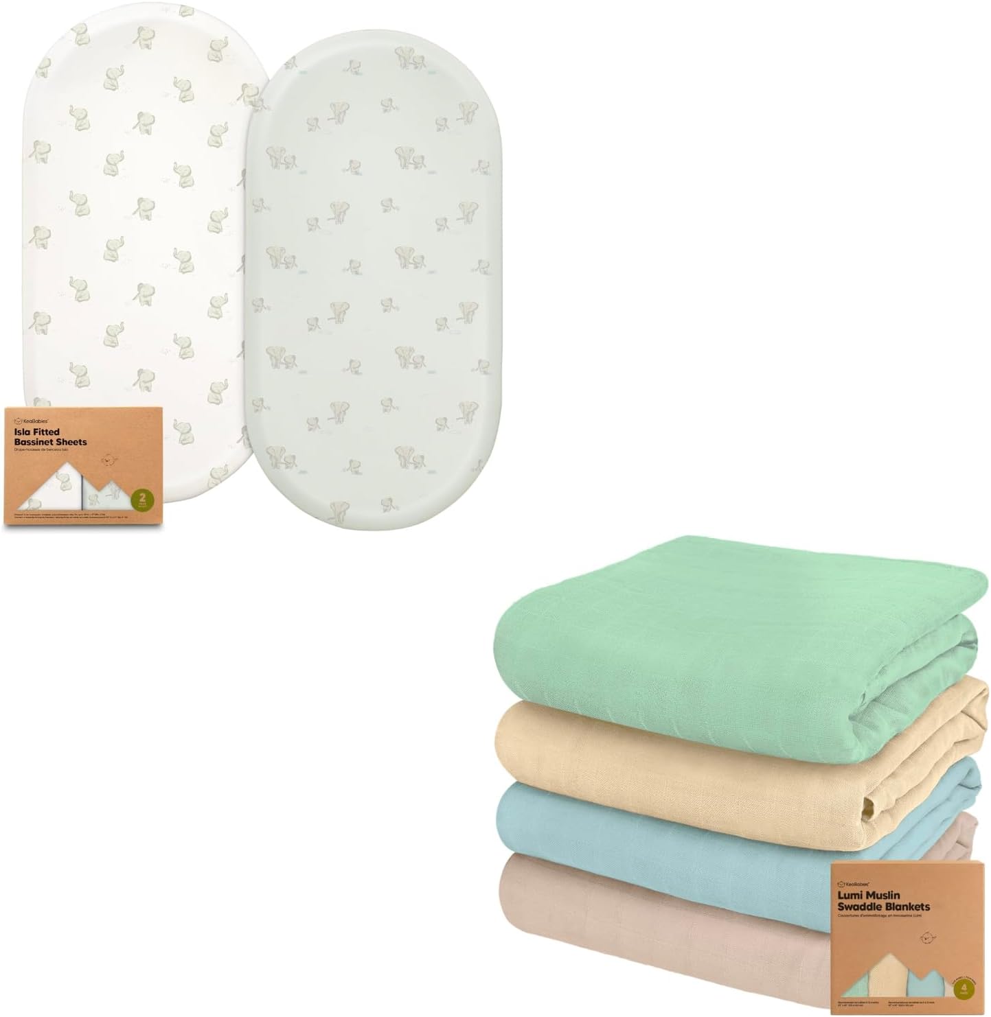 KeaBabies 2-Pack Bassinet Sheets for Girls, Boys and 4-Pack Muslin Swaddle Blankets for Baby Boys, Girls - Bamboo Viscose Bassinet Mattress Sheets Compatible with Halo Bassinest Swivel Sleeper