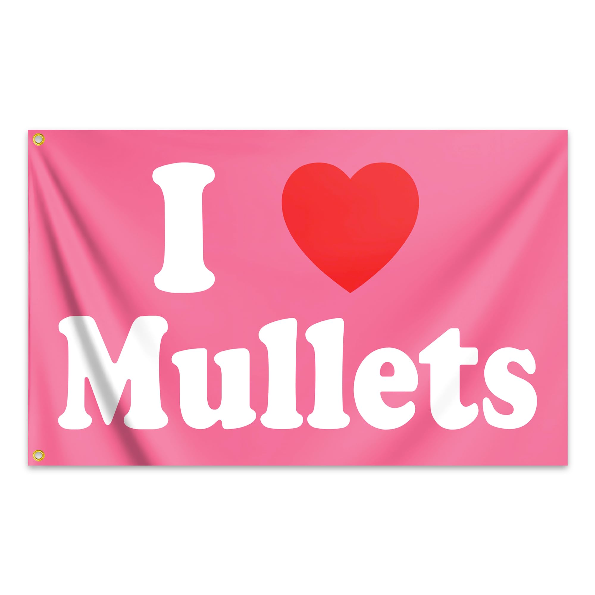 I Love Mullets Flag Pink 3x5 Feet I Heart Mullets Flags for Teen Girls Room Guys Funny Man Cave Wall Flags for Bedroom Dorm Room College Dorm Wall