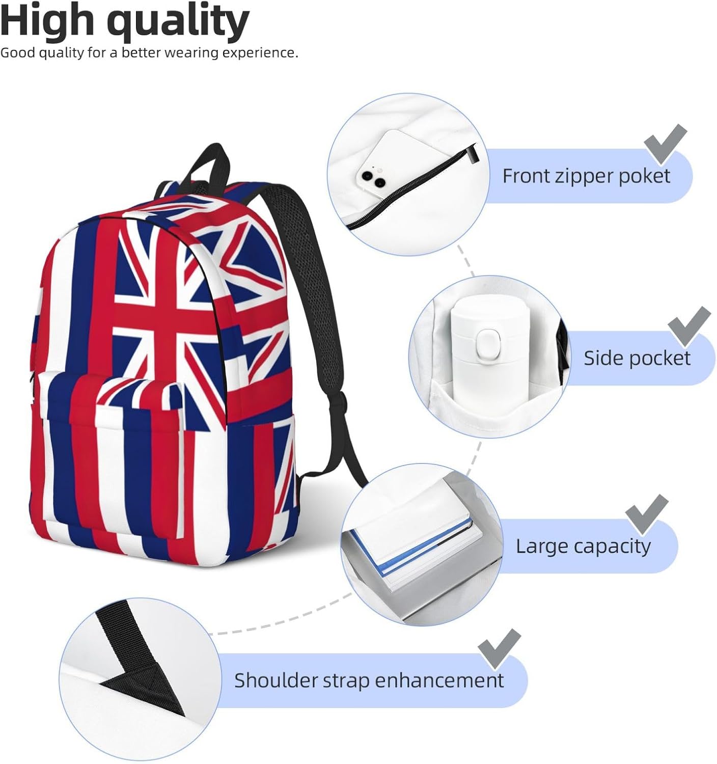 Hawaii Flag Print Canvas Backpack Laptop Backpack Everyday Use â€“ Trendy Vintage For Men And Women