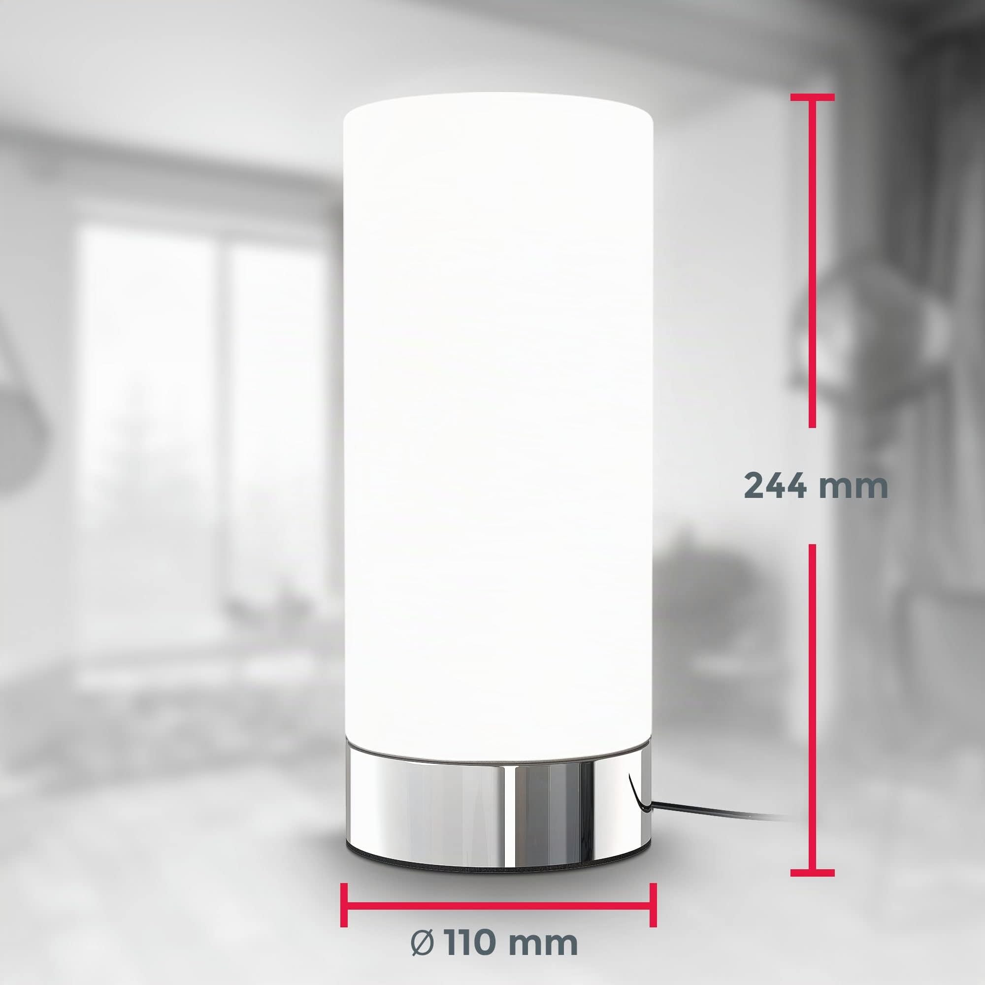 B.K.Licht - Lámpara de Mesa Táctil máx. 40 W E14, Altura 245 mm Ø11cm, 3 Niveles de Luminosidad, Lamparilla de Noche Moderna,Lamparas de Mesita de Noche, Lampara Lectura, Color Blanco, IP20