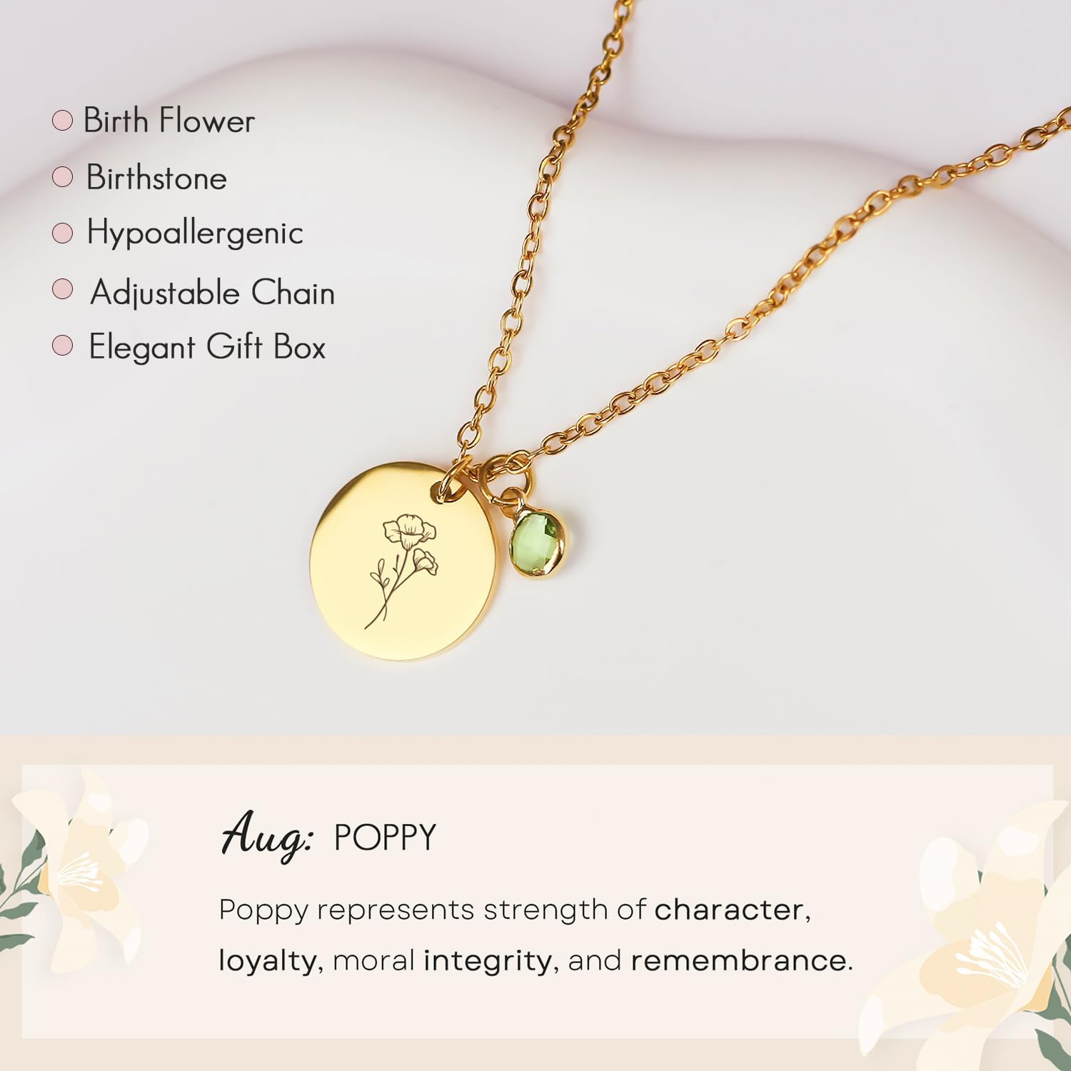 Birth Flower Necklaces for Women, 18K Gold Plated Dainty Birthstone Pendant Necklaces Handmade Birth Month Flower Jewelry Disc Coin Birthday Gifts for Women Girls Teens - Image 4
