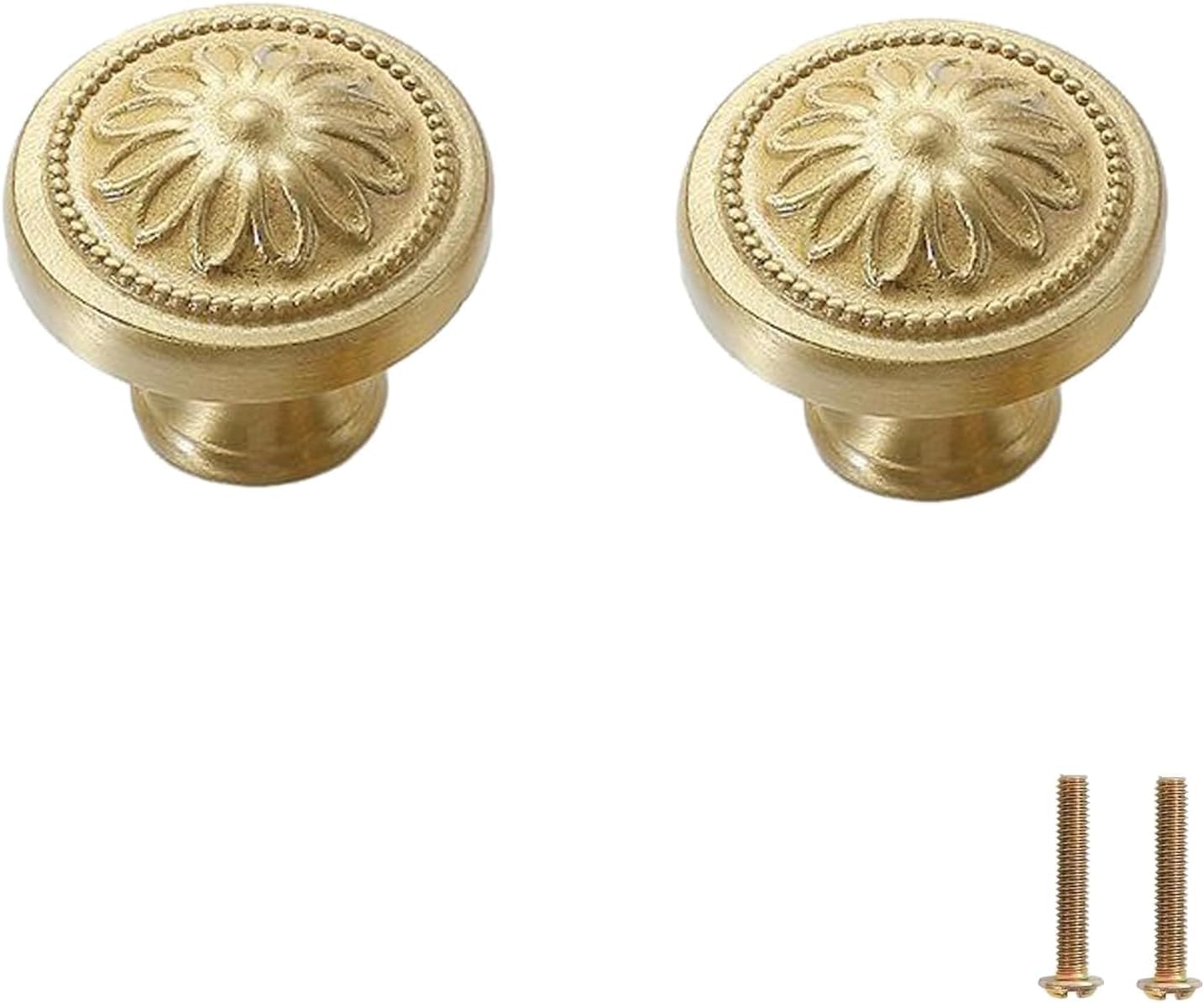 Tnbccxn 4 Copper Color 30*25Mm Cabinet Handles, Cabinet Handles,2 Pcs Fancy Embossed Pure Copper Knob(4 Copper Color 30 * 25Mm)