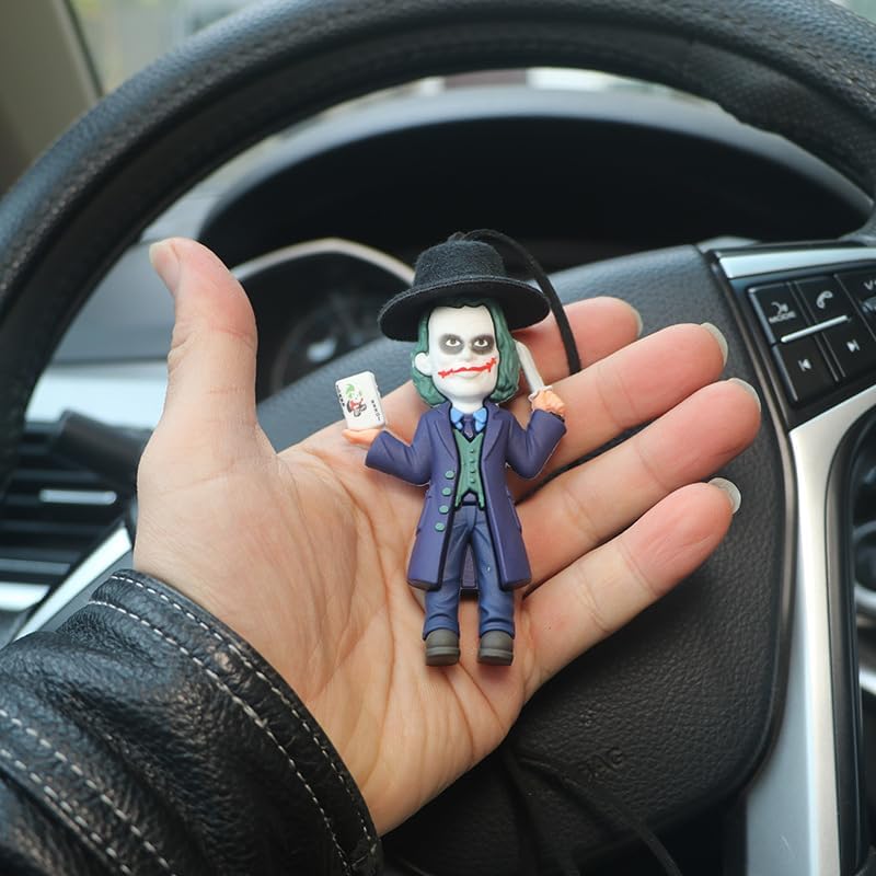 Image of YOURKARTS Comic Villain Upside Down Hanging Car Ornament Unique Dashboard Toy Quirky Interior Car Decoration Gift Idea for Fans Collectible PVC Figure for Mirror (Hanging Joker with Knife)