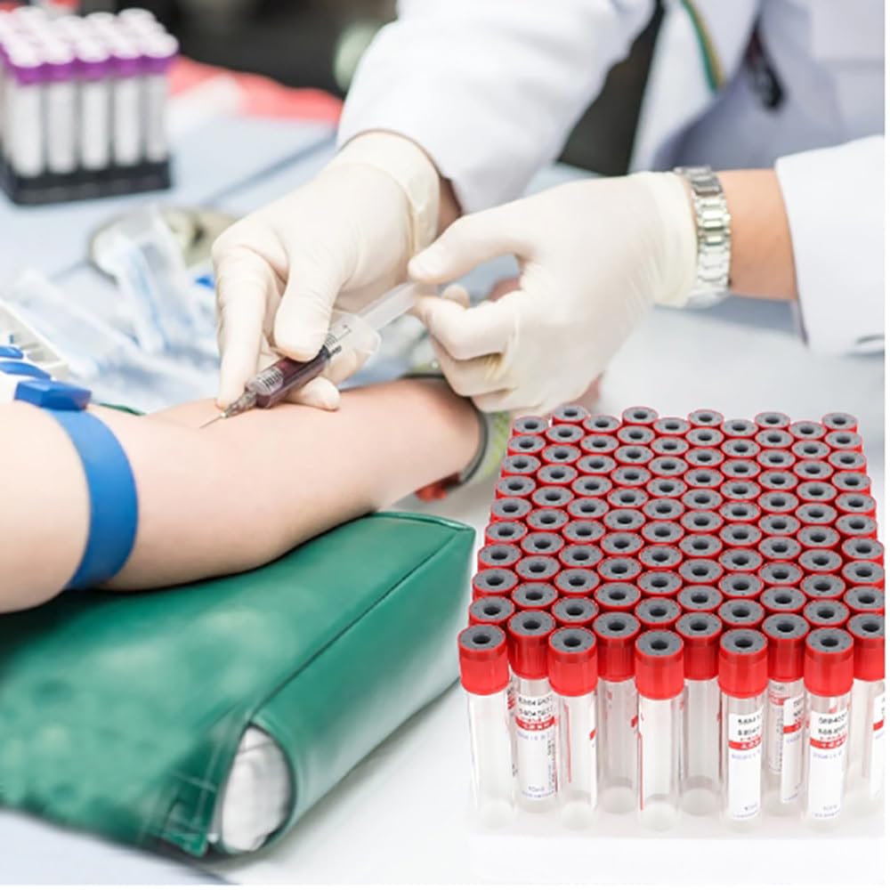 Provette per Prelievo del Sangue Vacutainer,Provetta Ordinaria Red Hat,3ml/5ml/10ml,100 Pezzi,Materiale Pet,Senza Additivi,Prelievo del Sangue A Pressione Negativa,per Laboratori,10ML