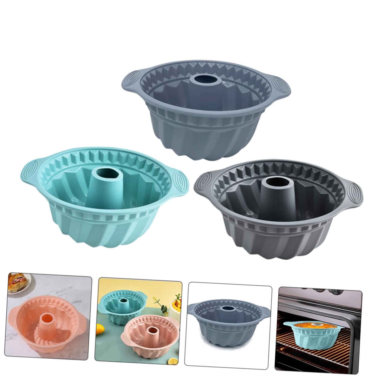 UKCOCO 3piezas Molde De Silicona para Tartas Redondas Molde Antiadherente para Repostería Casera De Silicona Acanalados para Hornear para De Tubo y Capacillos