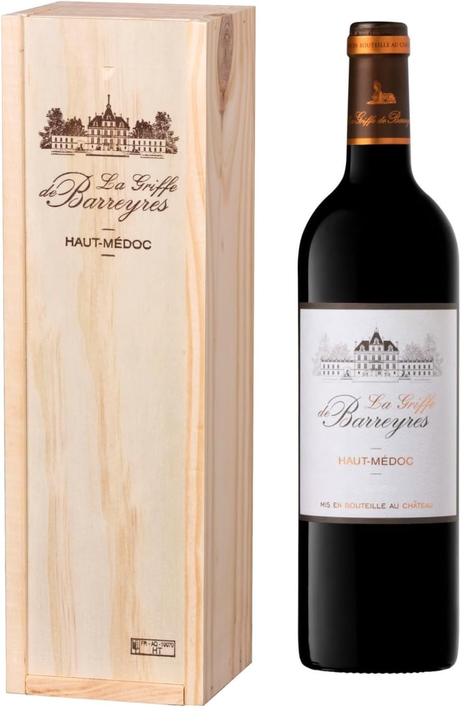 Coffret Cadeau Caisse Bois - La Griffe de Barreyres - AOP Haut Médoc - Vin Rouge - 75cl (Lot de 6)