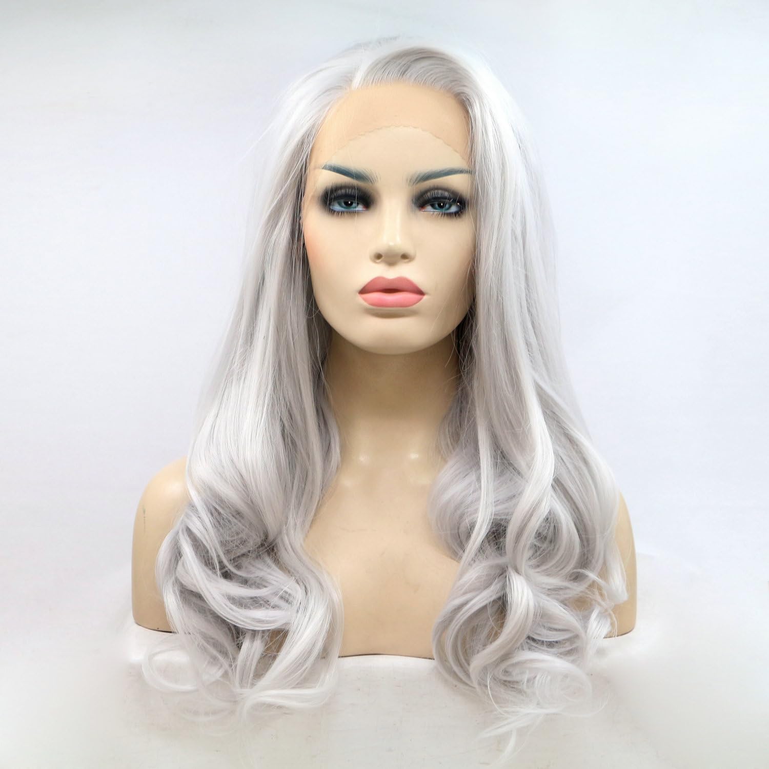 SereneWig 13x3" Lace Pre Plucked Long Wavy Silver Gray Synthetic Lace Front Wigs Heat Resistant Natural Grey Hair Wig for Women Gifts Daily Use Cosplay Party Halloween Wig 24" - Image 2